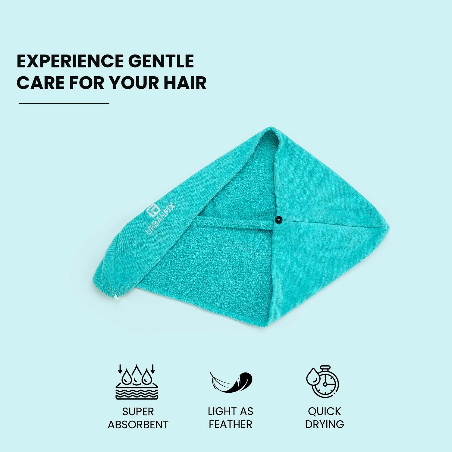 URBANFIX 100% Cotton Ultra Soft Hair Towel Wrap - Super Absorbent Microfiber Hair Drying Towel (360 GSM) | Salon Quality Hair Dry Cap & Bath Towel | Quick Dry for Wet Hair After Shower | Aqua Color (Set of 1) | Perfect for Home, Salon, Travel & Gym Use