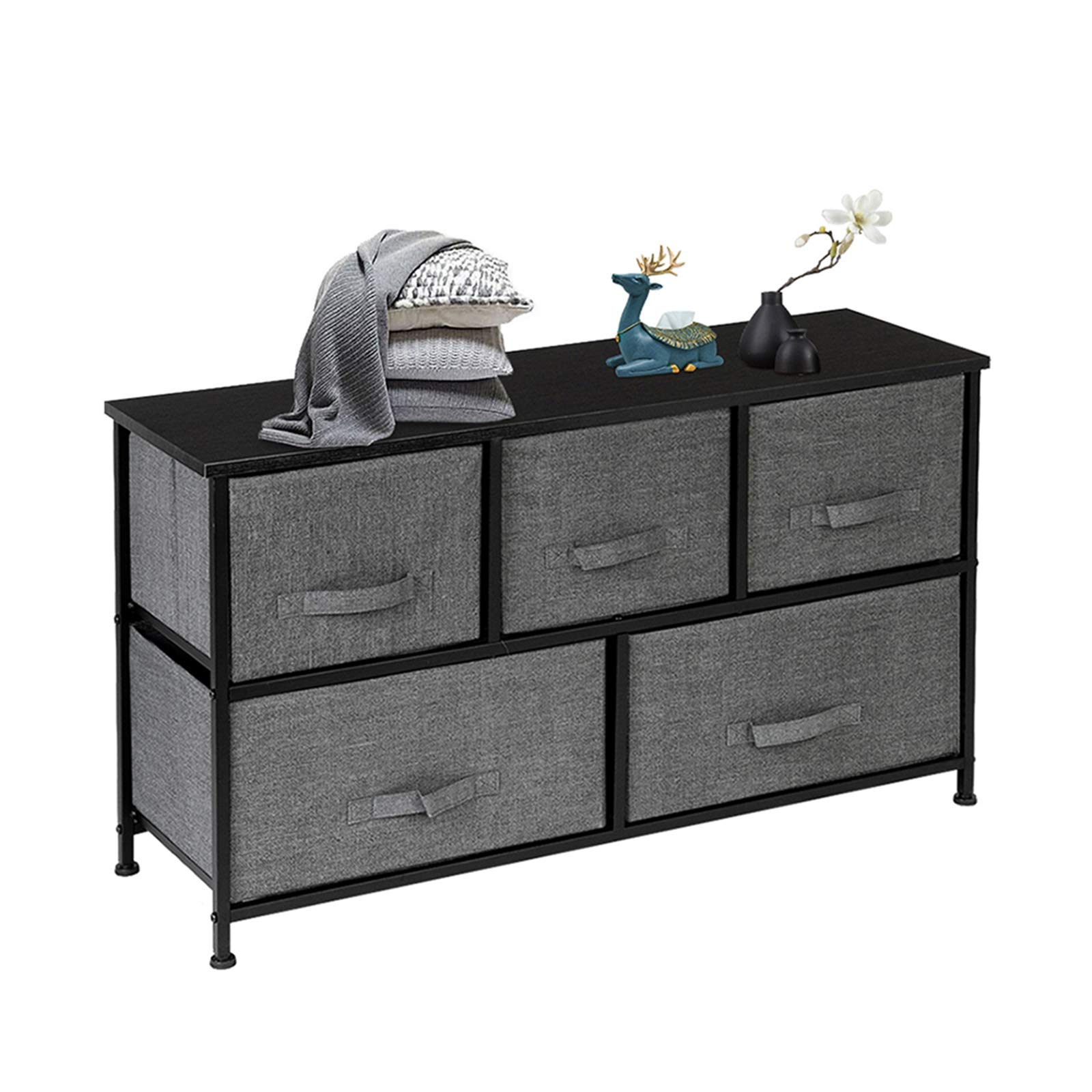 Stylish 5-Drawer Nightstand with Non-Woven Fabric Organizer - Perfect for Bedroom, Closet, Dorm & Living Room Storage (Gray) | Ideal for Small Spaces & Home Organization
