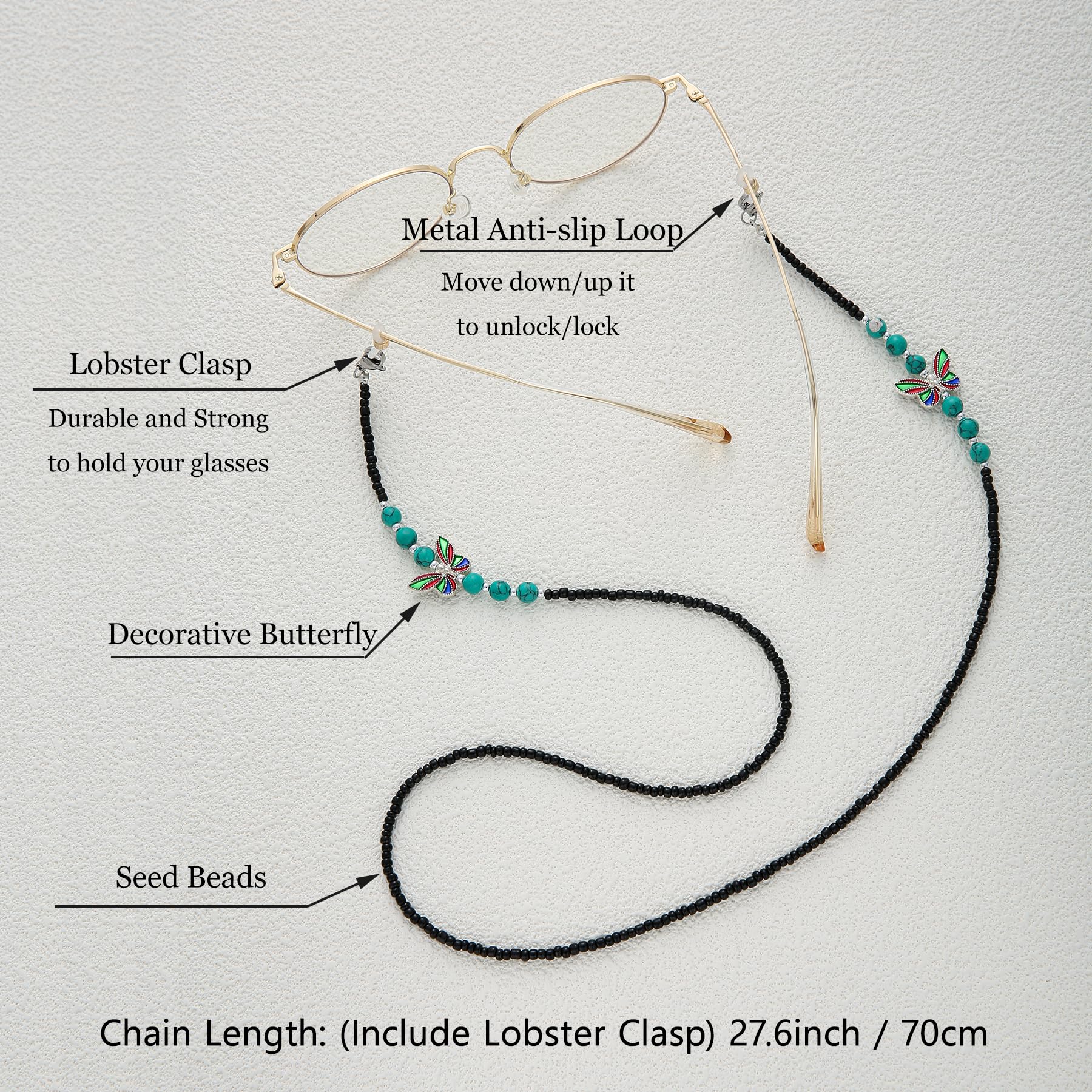 Stylish Beaded Eyeglass Chain for Women - Adjustable Glasses Holder Necklace for Reading & Sunglasses - Perfect for Work, Travel & Outdoor Activities