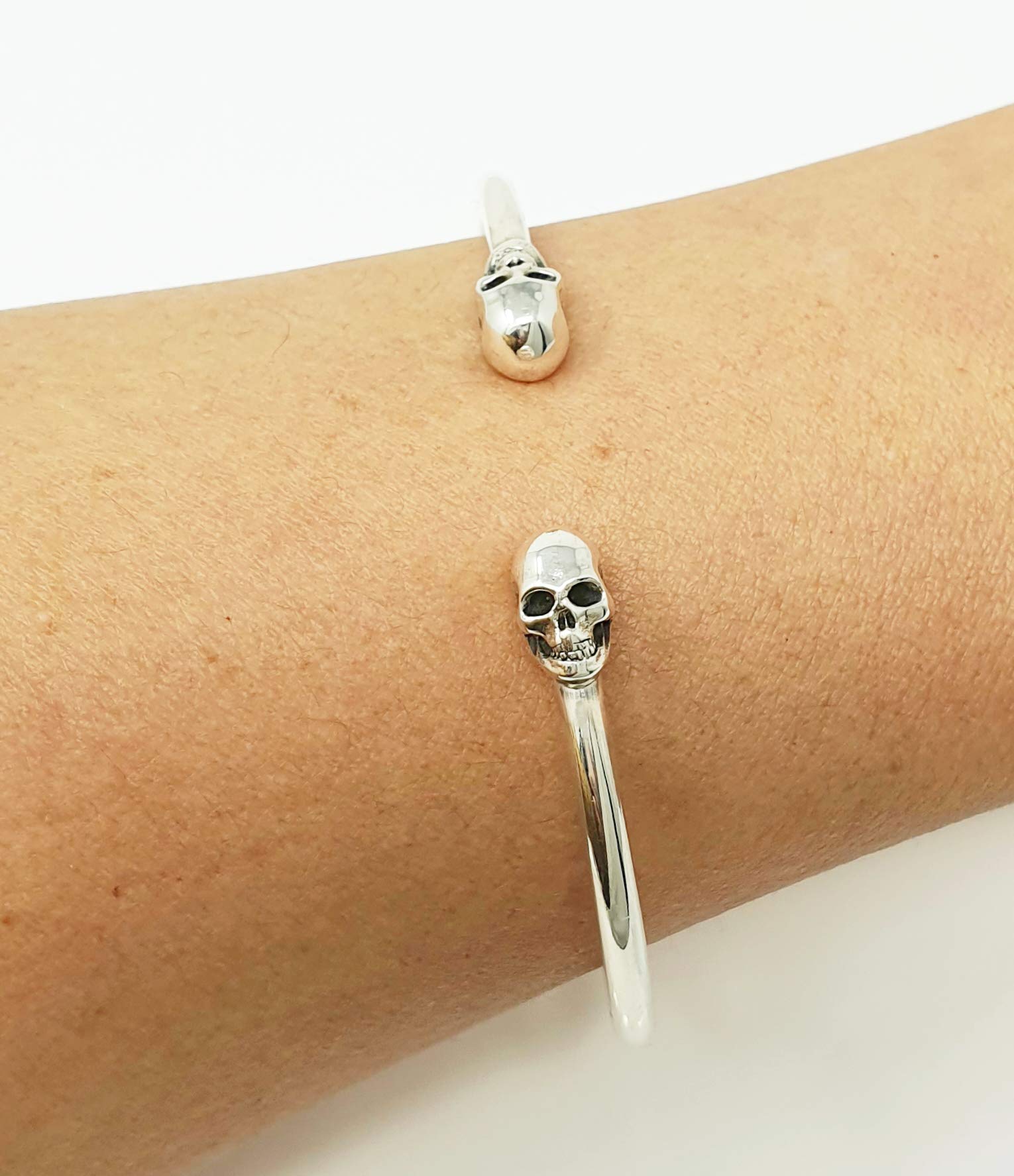 Handcrafted 925 Sterling Silver Skull Bangle Bracelet for Women | Unique Gothic Jewelry | Perfect for Halloween, Punk Fashion & Boho Style Outfits