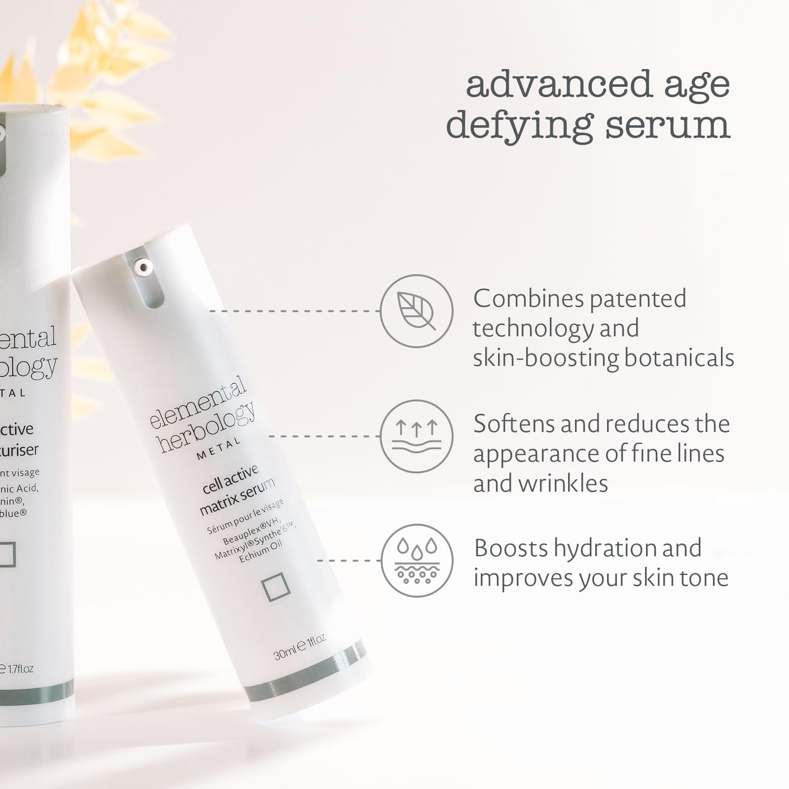 Elemental Herbology Cell Active Matrix Serum - 1 Fl Oz Anti-Aging Face Serum for Wrinkles & Skin Tone | Hydrating Facial Treatment for Daily Skincare Routine & Nighttime Use