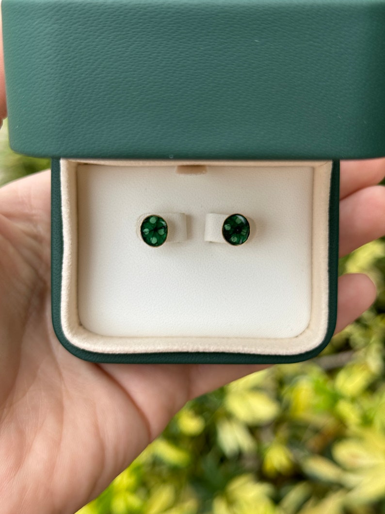 3.0tcw 18K Gold Natural Rich Dark Green Colombian Emerald Oval Trapiche Slice Stud Earrings for Women – Perfect for Weddings, Parties & Special Occasions
