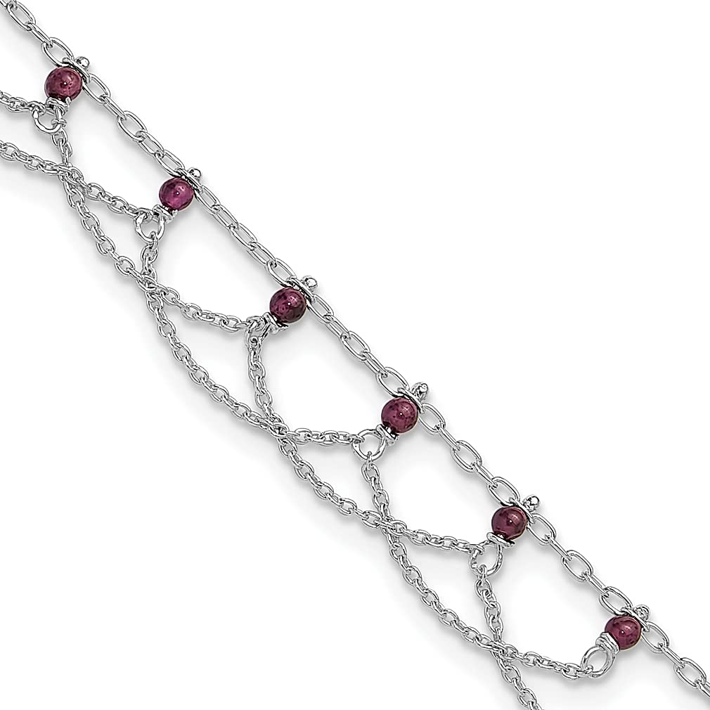 925 Sterling Silver Rhodolite Red Garnet Anklet - Dainty Ankle Bracelet for Women | Elegant Beach Jewelry Gift for Her | Perfect for Summer Vacations, Weddings & Special Occasions