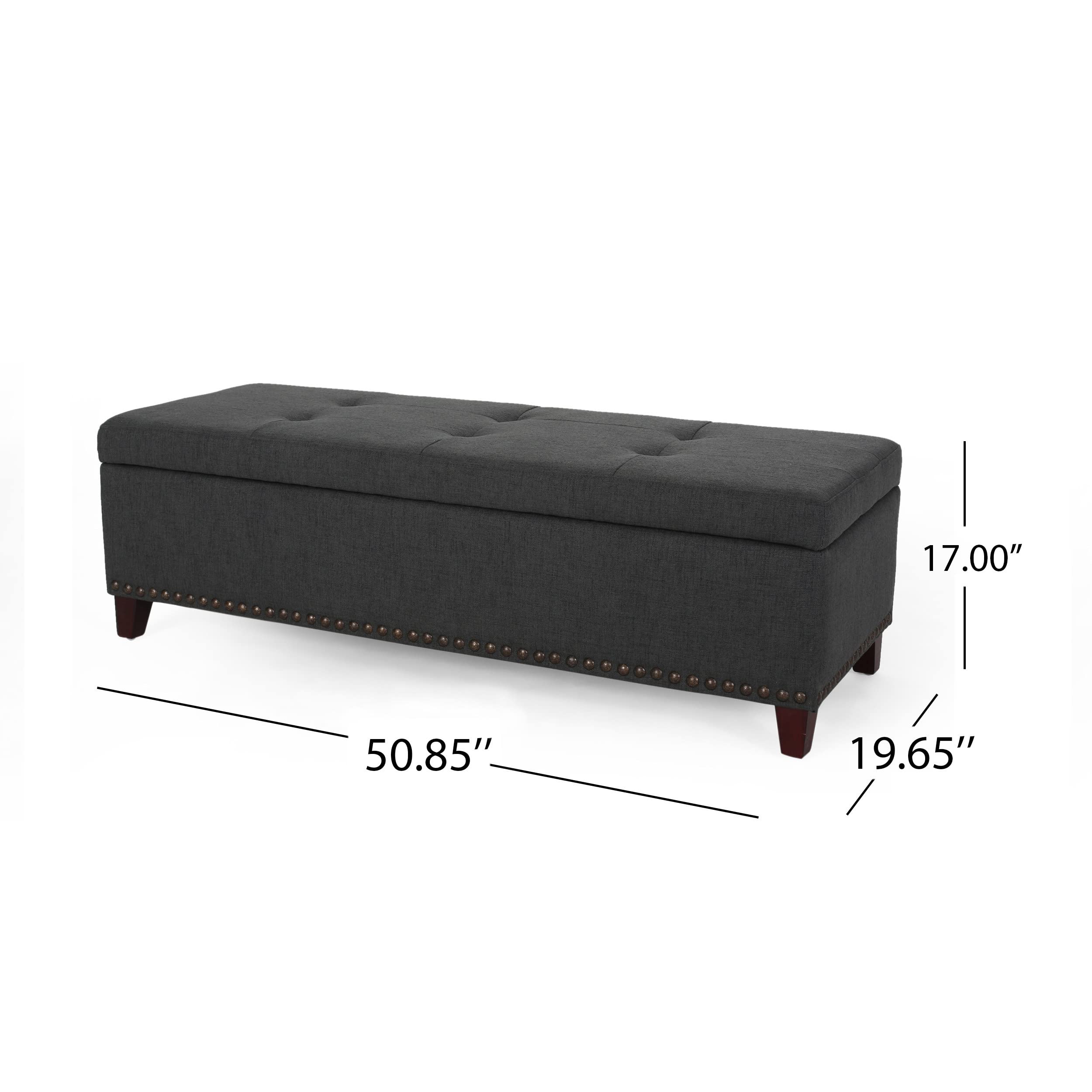 Christopher Knight Home Obert Ottoman - Dark Gray Storage Bench with Tufted Upholstery | Perfect for Living Room, Bedroom & Entryway Seating & Organization