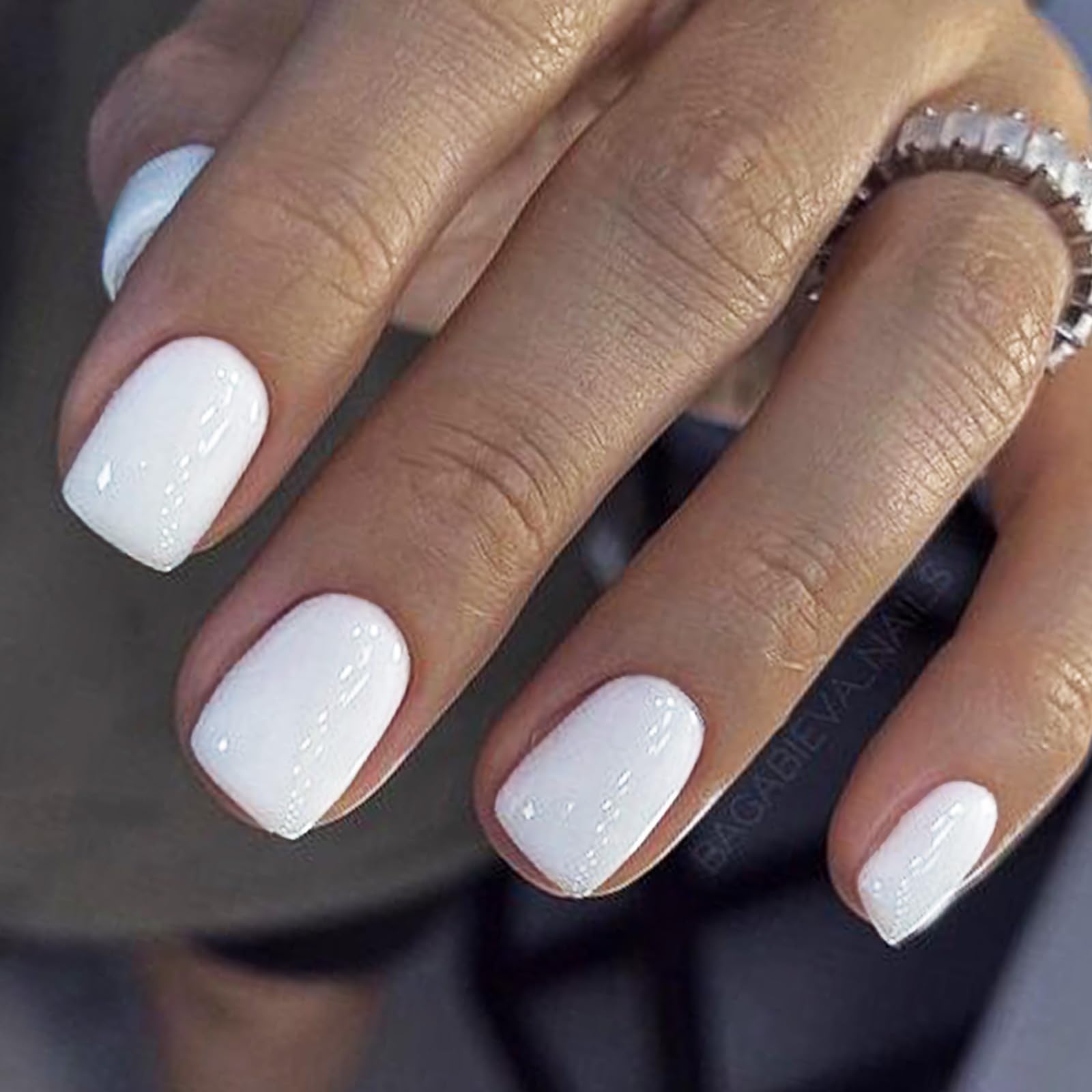 GLAMERMAID 24Pcs Short Squoval Press on Nails - Milky White Spring Summer Fake Nails with Glossy UV Finish, Reusable Acrylic False Nails Kit for Women | Easy At-Home Manicure & Special Occasion Nails