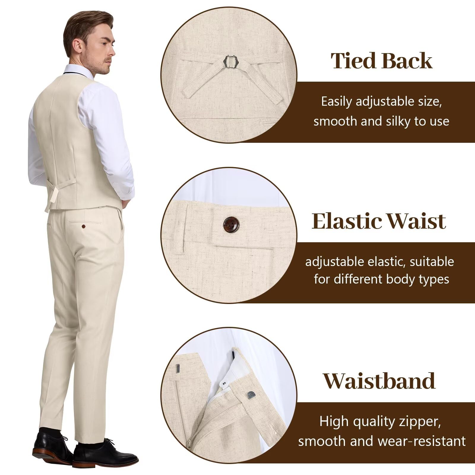 Premium Men's Retro Linen Suit - Slim Fit 3 Piece Set with Jacket, Vest & Pants - Formal Wedding Attire & Groom Tuxedo for Casual Events, Business Meetings & Special Occasions