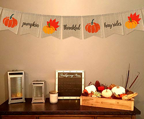 Burlap Autumn Thankful Banner - Rustic Pumpkin Thanksgiving Decor for Home, Party & Fall Festival Decorations