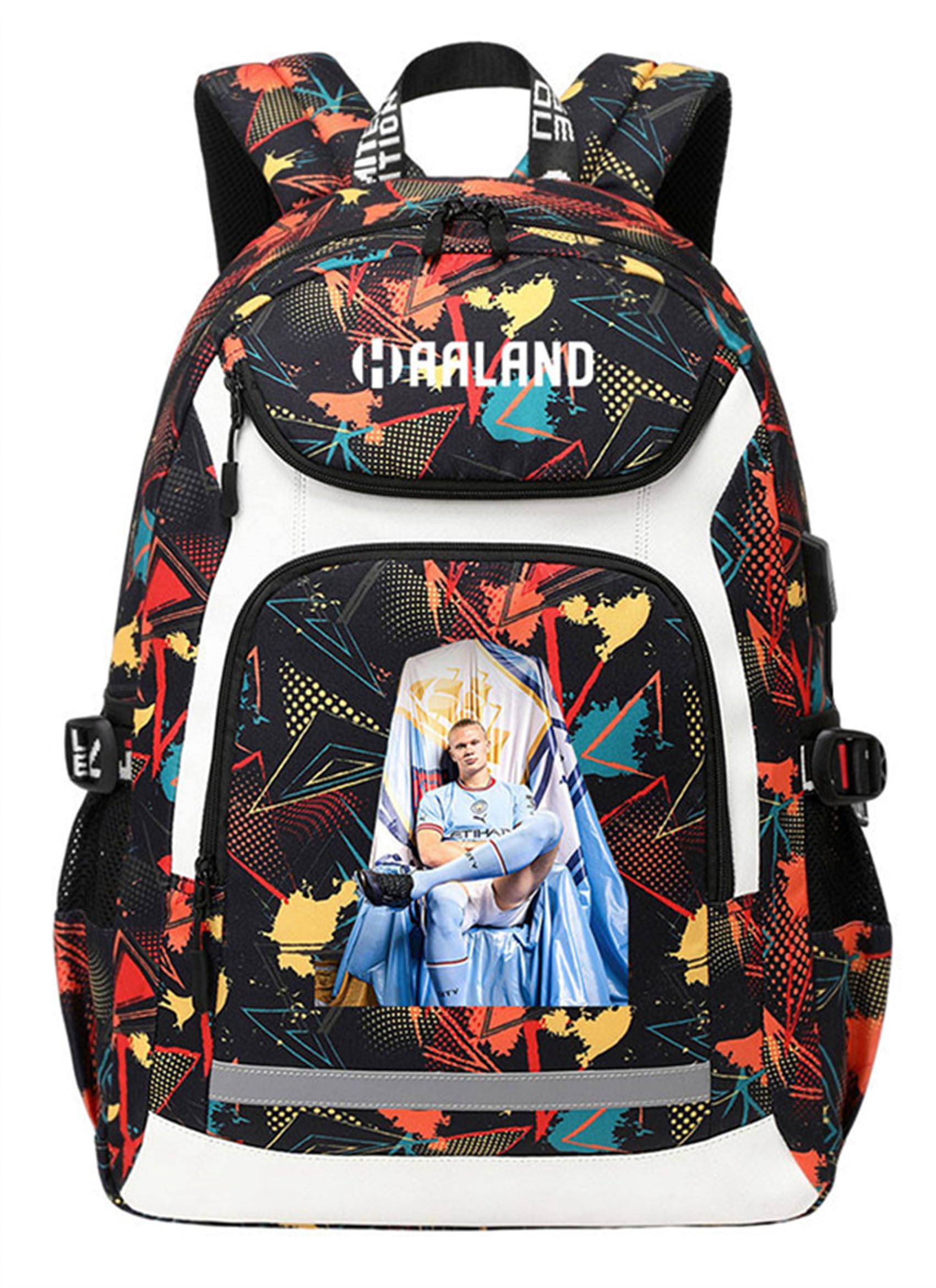 Lightweight Erling Haaland Graphic Backpack - Durable Travel USB Charging Canvas Knapsack for Football Fans - Perfect for School, Gym & Travel