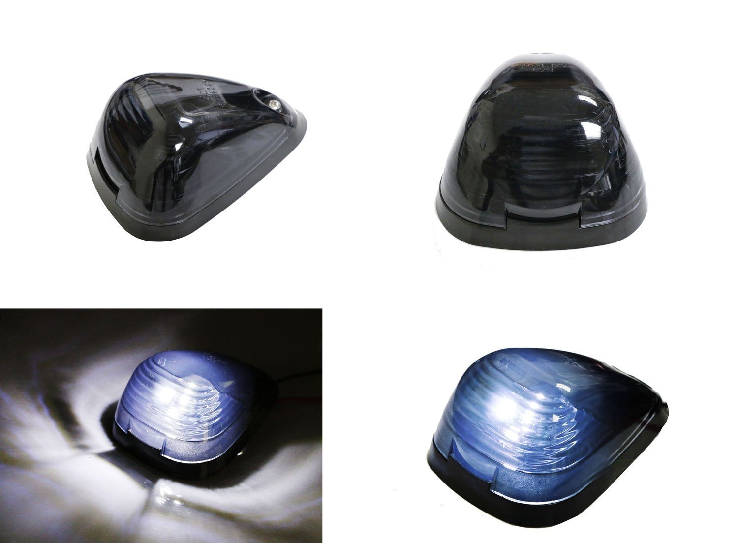 5-Pack White LED Black Smoked Cab Roof Marker Lights with Remote Strobe Flash Module - Heavy Duty Truck & Trailer Lighting for Night Visibility & Safety