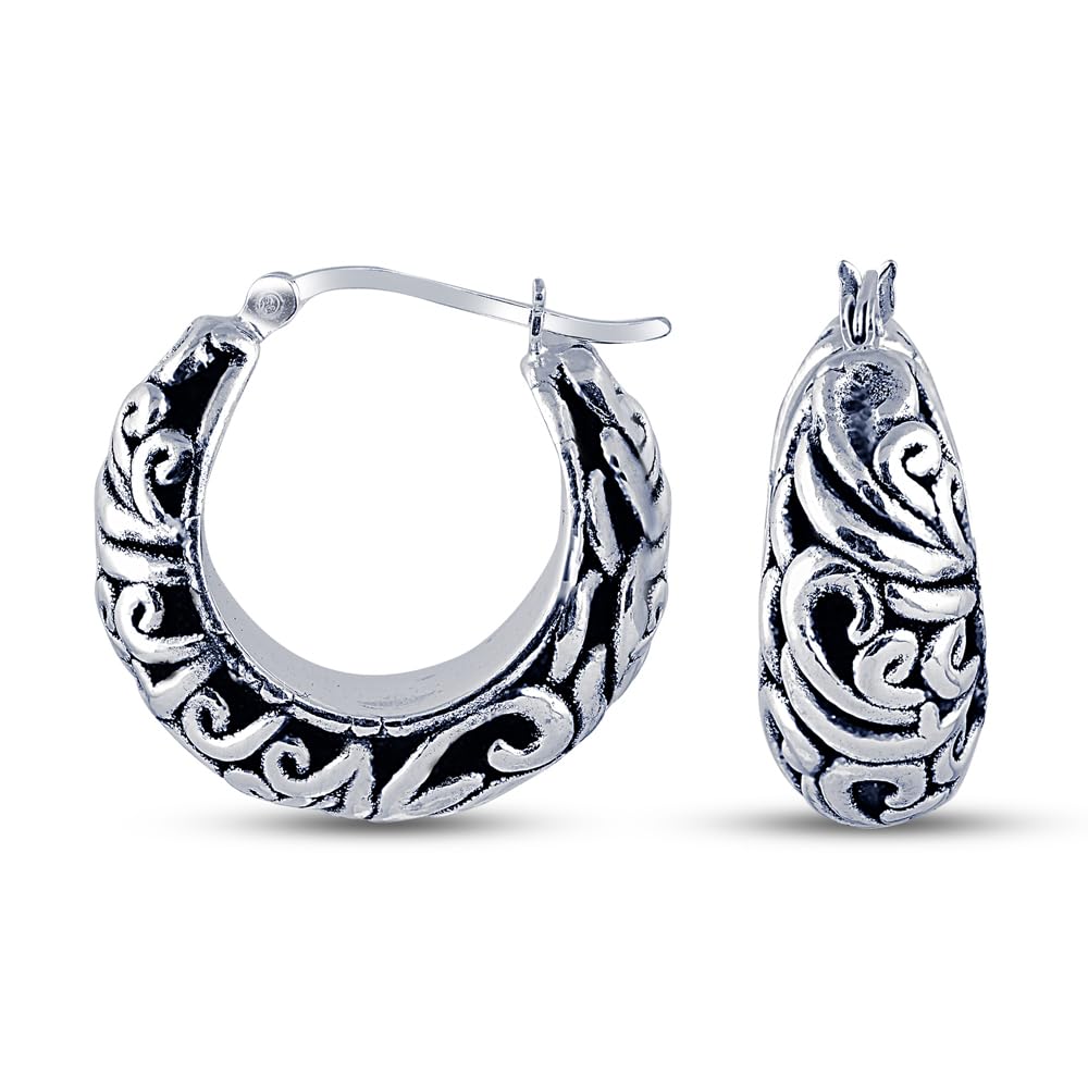 Charmsy 925 Sterling Silver Hoop Earrings for Women | Elegant Openwork Filigree Design | Lightweight Hypoallergenic Vintage Jewelry | Perfect for Parties, Weddings & Everyday Wear