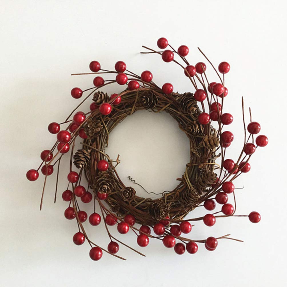 TENDYCOCO Artificial Berry and Pine Wreath - Spring Autumn Christmas Decor with Red Berries, Twigs & Candles for Indoor Outdoor Home Door Wall Mantel Holiday Party Wedding Decoration