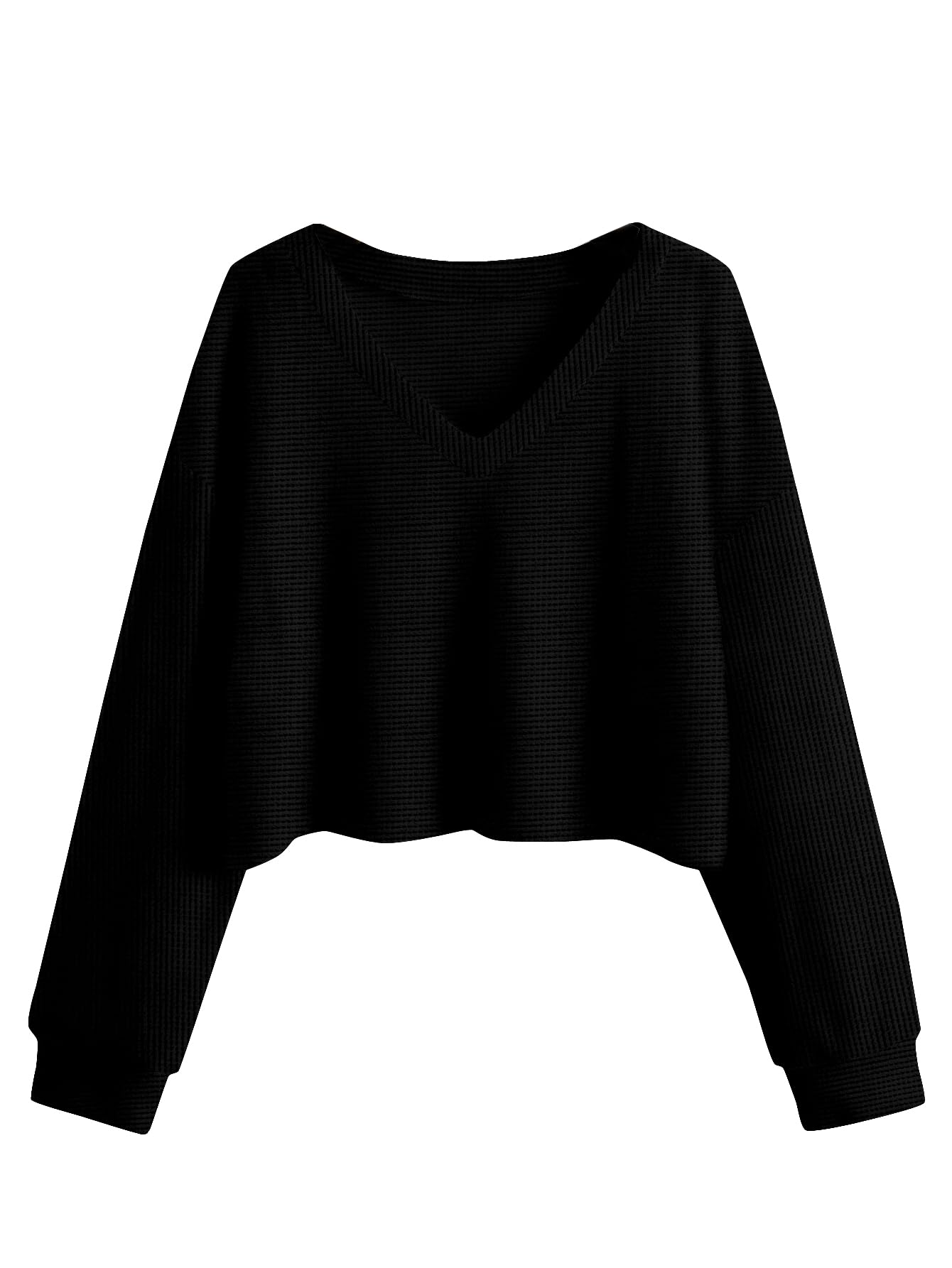 CAVDIA Women's Waffle Knit Long Sleeve V-Neck Crop Top - Soft Cotton Casual & Workout Tunic for Gym, Running, Yoga | Summer Winter Spring Versatile Layering Piece