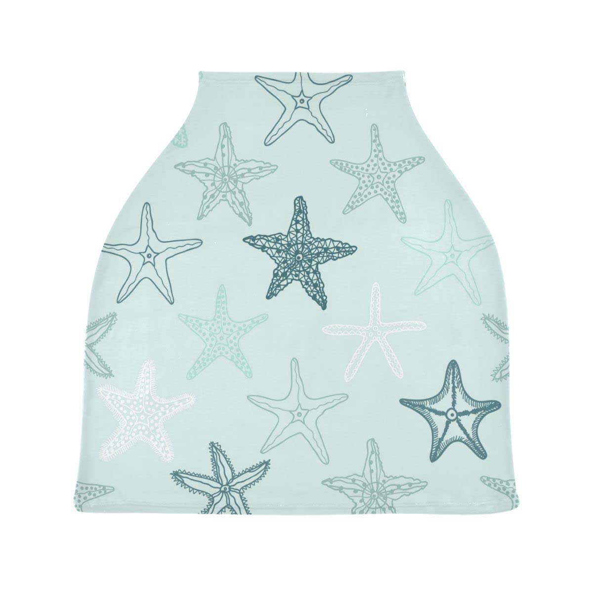 Multi-Purpose Baby Car Seat Canopy & Nursing Cover - Breathable Stroller and Car Seat Cover, Breastfeeding Shawl for Boys & Girls, Blue Starfish Design - Perfect for Travel, Shopping, and Outdoor Activities