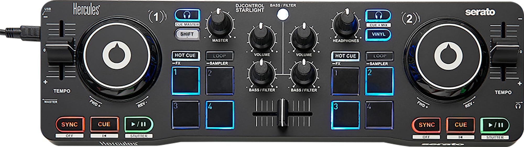 Hercules DJ Starter Kit - Complete DJ Setup with Starlight USB DJ Controller, 32