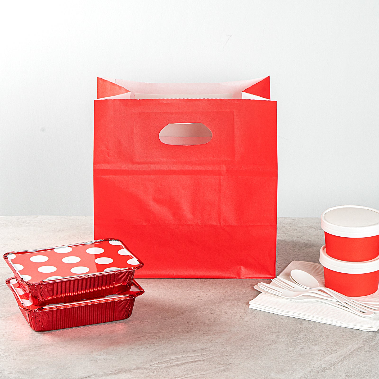 Eco-Friendly Red Rectangle Takeout Bags with Sturdy Handles - 11