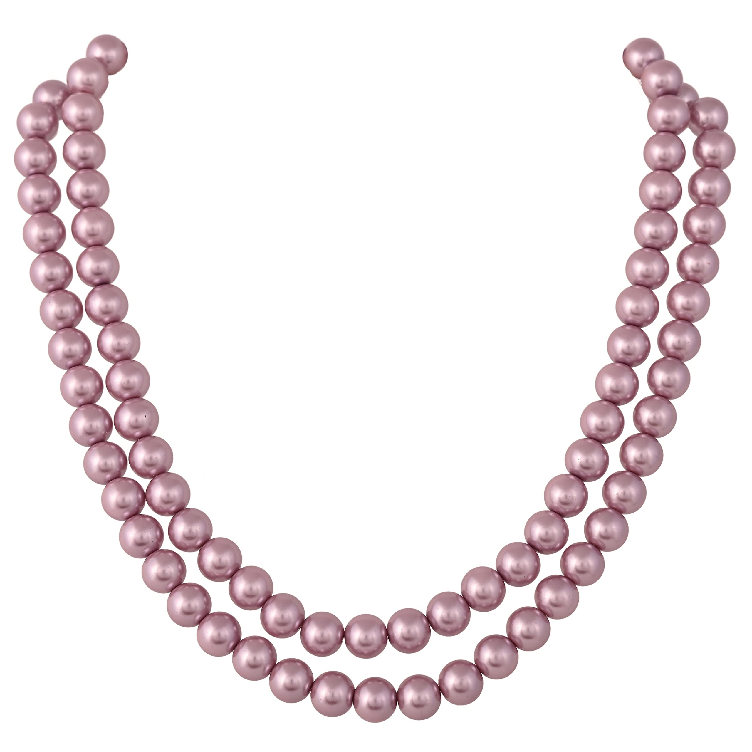 Imitation Pearl Necklace Set with Earrings for Women - 10MM Beads, Double Strand, Perfect for Weddings & Parties