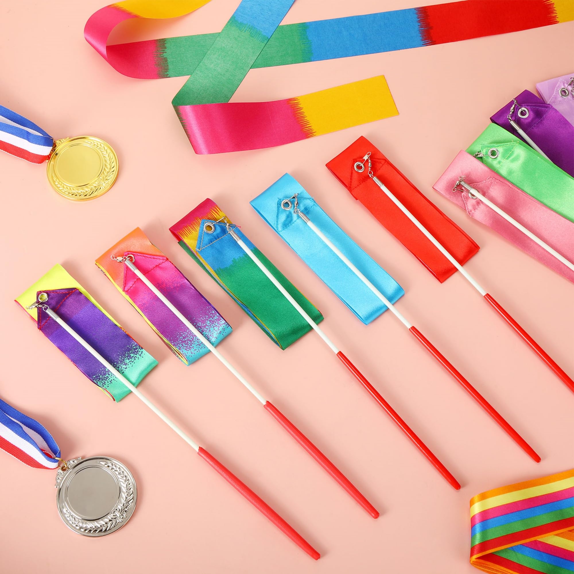 Yilloog 78.7 Inch Gymnastics Ribbon Wands - Rainbow Artistic Dance Streamers for Kids, Party Favors & Birthday Decorations | Perfect for Girls' Dance Performances, Birthday Games & Gymnastics Practice