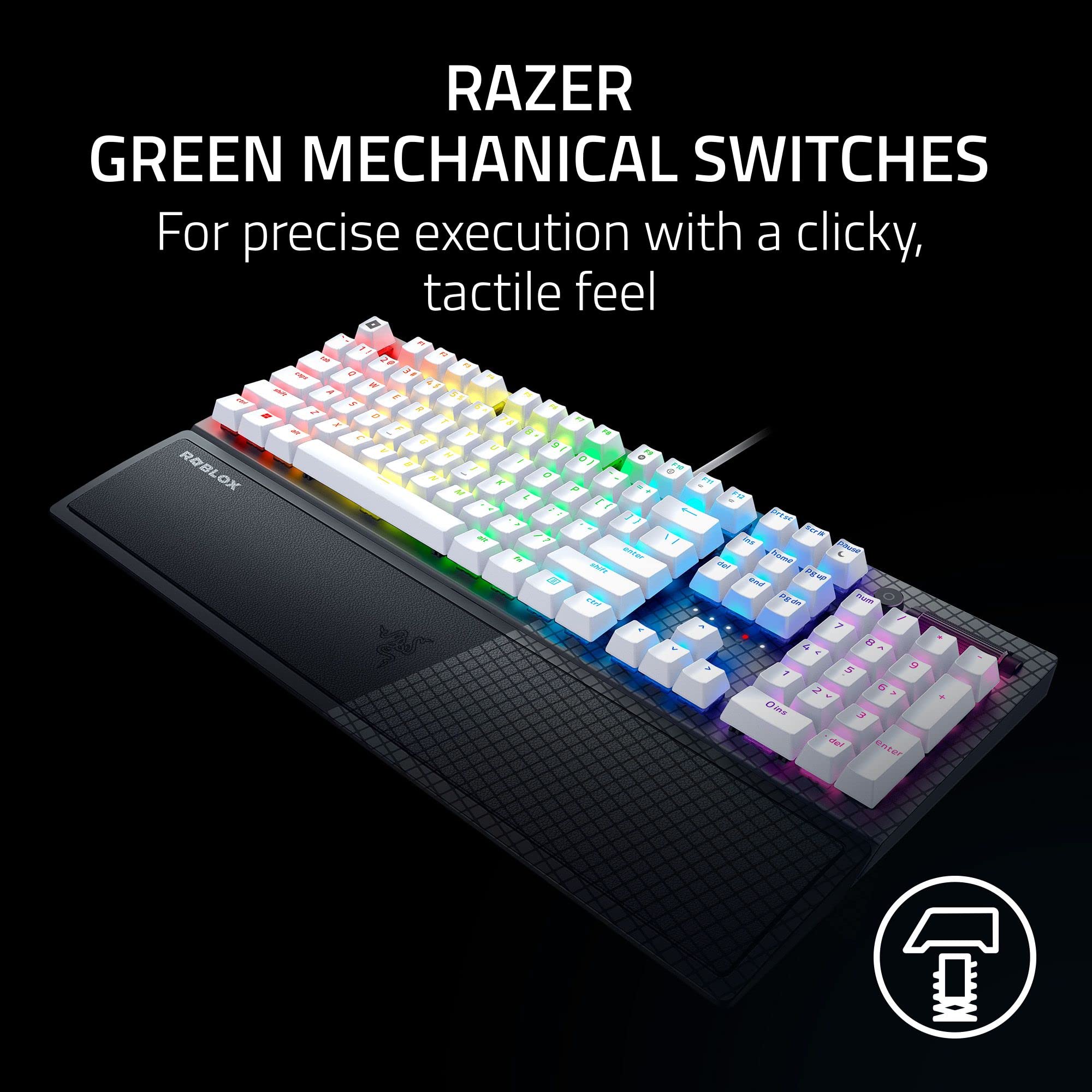 Razer BlackWidow V3 Mechanical Gaming Keyboard - Green Switch (Clicky) with Doubleshot ABS Keycaps, Media Controls & Wrist Rest | US Layout | Perfect for Roblox, Fortnite & Esports Gaming