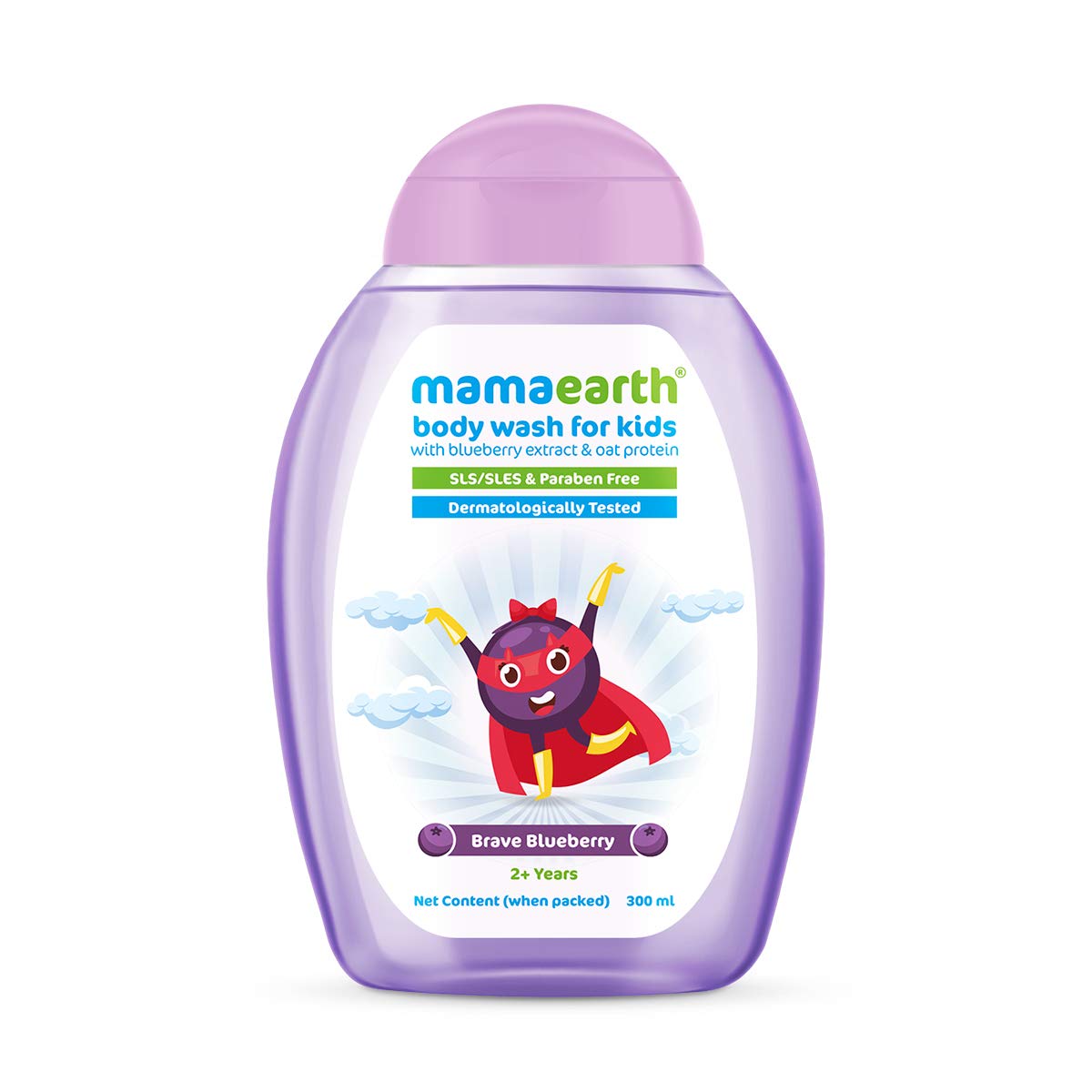 Mamaearth Brave Blueberry Body Wash for Kids - 300ml | Natural Blueberry & Oat Protein Infusion | Gentle Cleansing, Dermatologist Tested, SLS/SLES & Paraben Free | Perfect for Sensitive Skin & Daily Bath Time