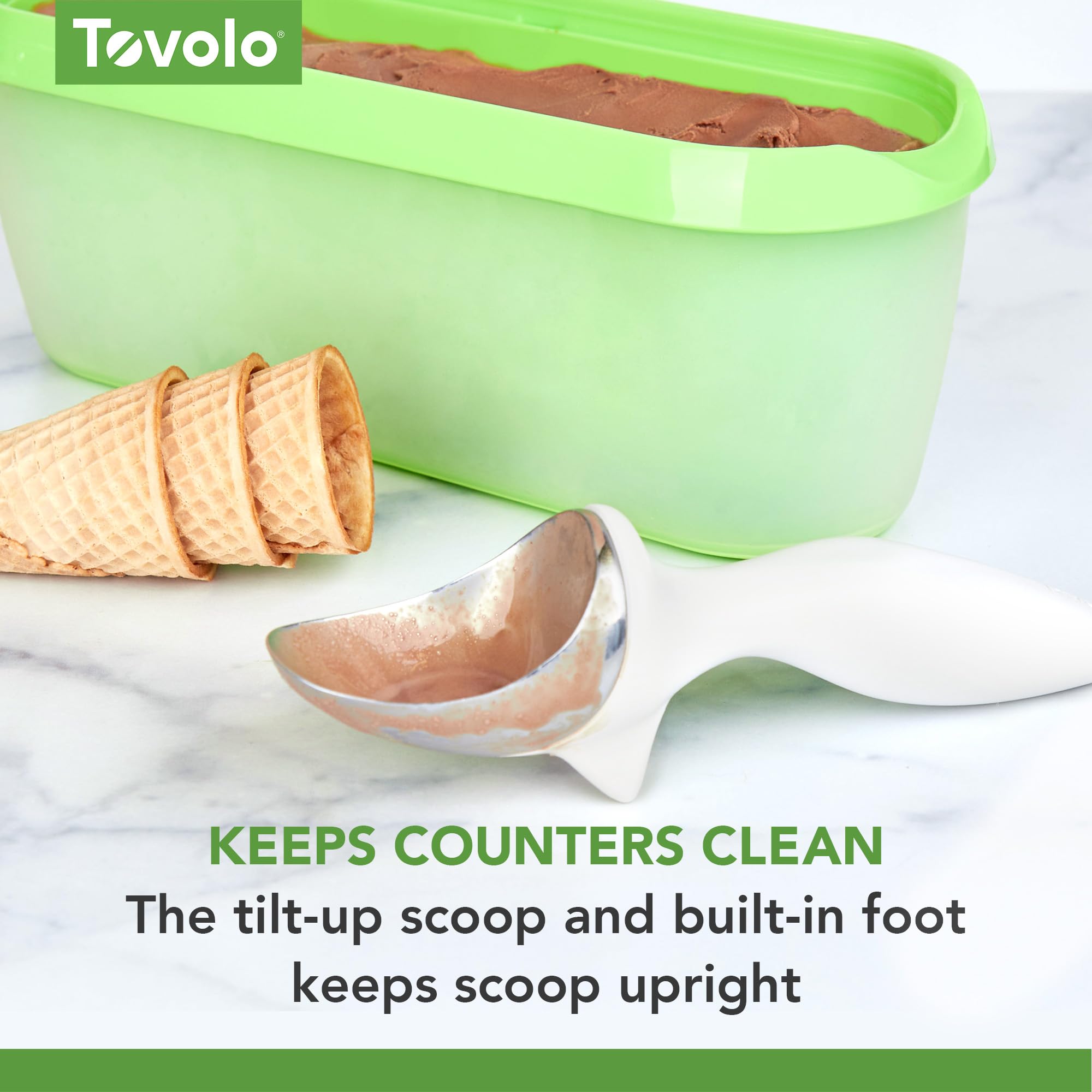 Tovolo Tilt-Up Ice Cream Scoop with Non-Slip Grip - Ergonomic Footed Handle for Cookie Dough, Gelato, Sorbet & Frozen Desserts - Dishwasher Safe BPA-Free Scooper for Home Kitchen & Ice Cream Shops