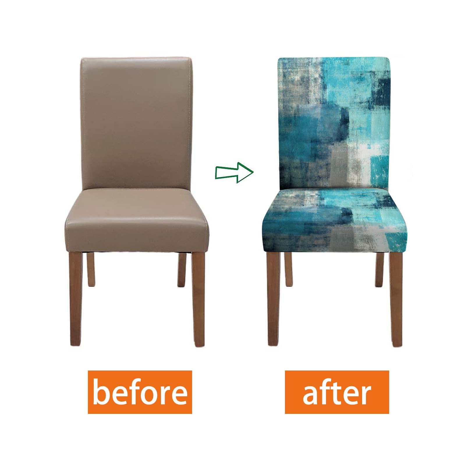 Turquoise Chair Covers Set of 4 with Table Runner - Stretch Washable Slipcovers for Kitchen & Dining Room Decor