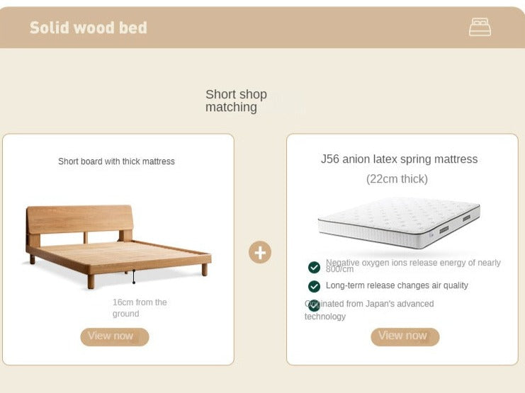 Solid Oak Wood Platform Bed with Bookshelf Headboard - Modern Bedroom Furniture for Small Spaces & Cozy Reading Nook