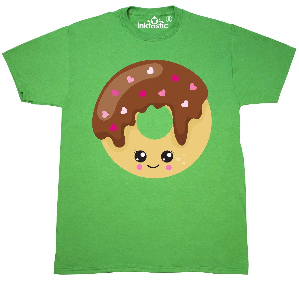 Inktastic Kawaii Donut Chocolate Doughnut Hearts Graphic T-Shirt - Cute Funny Food Lover Tee for Women & Girls, Perfect for Casual Wear, Donut Parties & Gifts