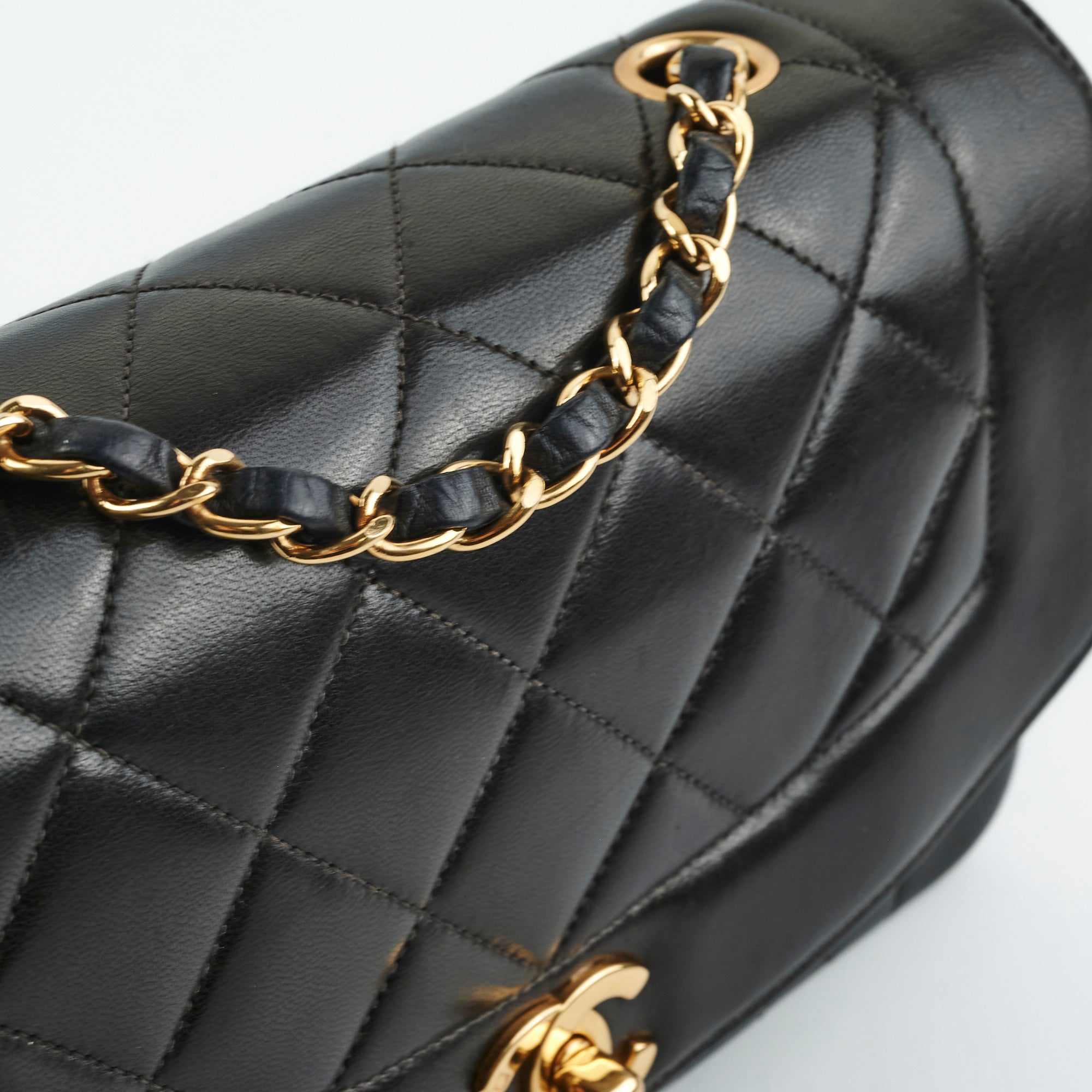 Authentic Chanel Small Vintage Diana Lambskin Leather Shoulder Bag Black - Perfect for Date Night & Special Occasions