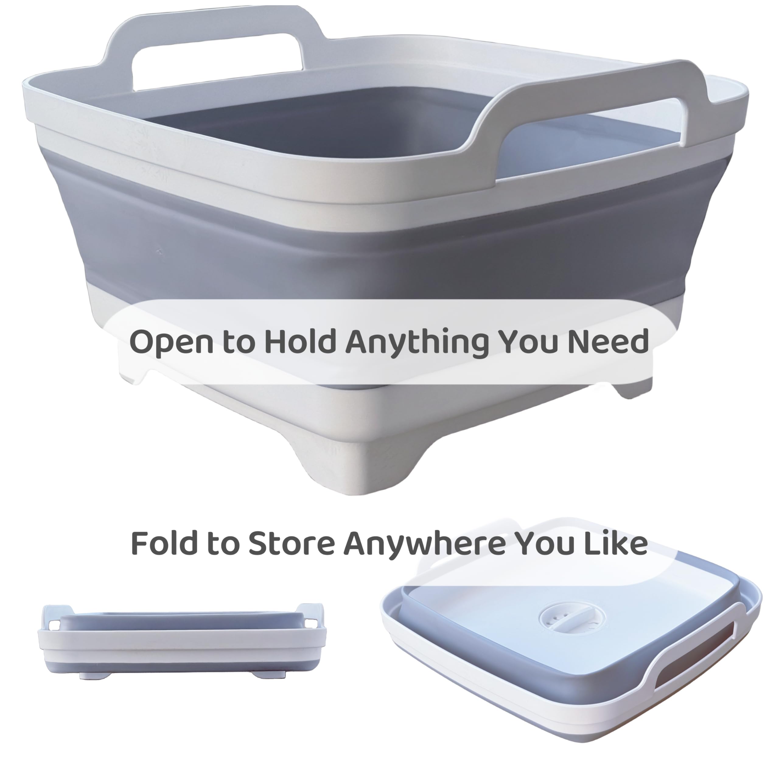 Portable Baby Bottle Wash Basin - 2.4Gal Collapsible Sink for RV & Camping | Space-Saving Dish Tub (Green/Gray) for Outdoor & Travel