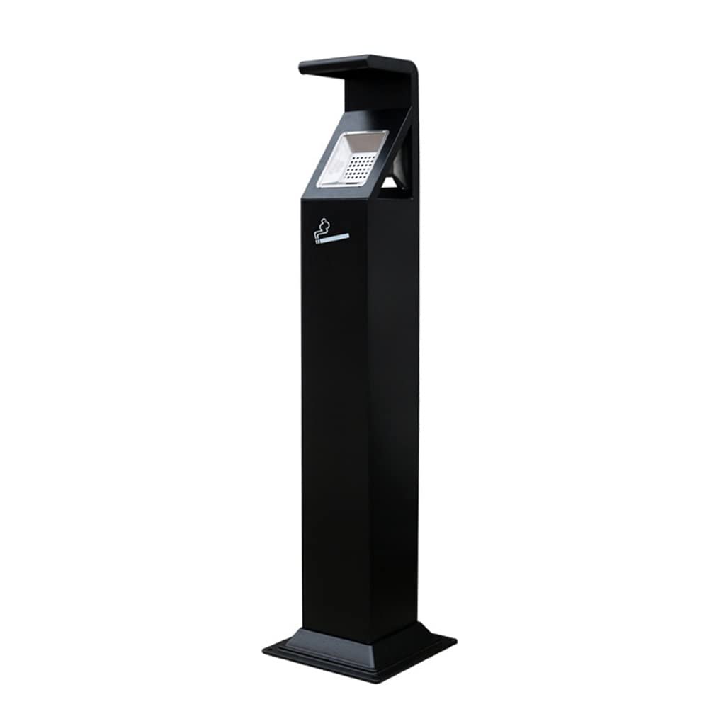 XXIOJUN Outdoor Ashtray - Vertical Cigarette Butt Disposal Post with Lid, Black Metal Trash Bin for Cigarette Waste (29x29x117cm) - Ideal for Garden, Patio, Shopping Mall & Hotel Outdoor Smoking Areas