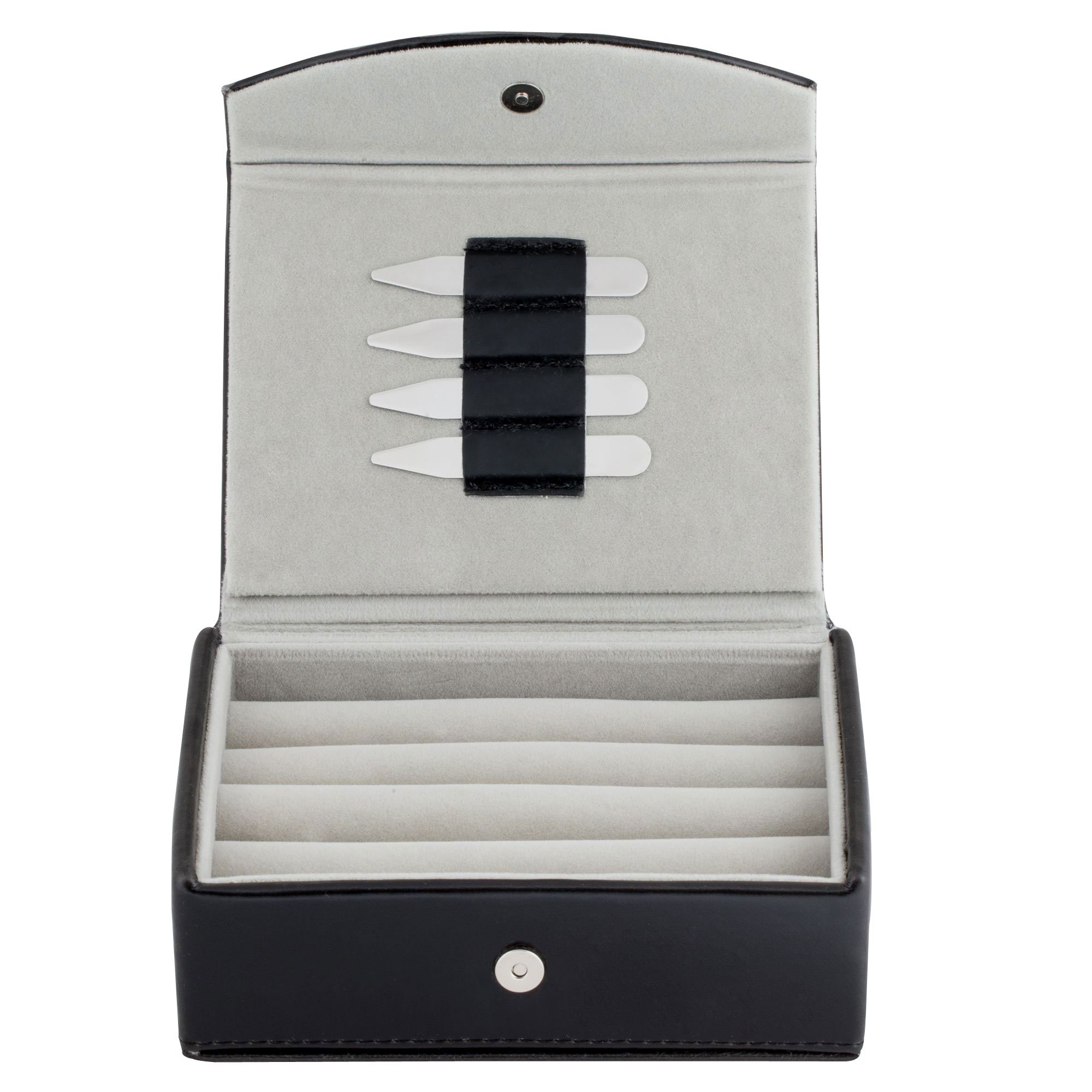 Premium Men's Leather Travel Cufflink & Ring Storage Box with 2 Metal Collar Stays - Holds 9-12 Pairs - 5.75 x 4.75 x 1.75 inches Organizer Case - Perfect for Business Travel, Groomsmen Gifts & Jewelry Organization