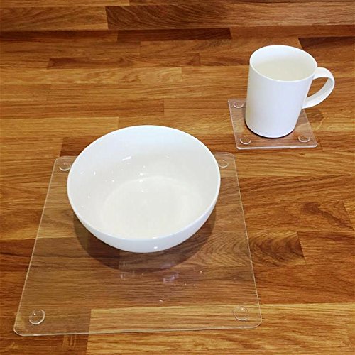 Clear Square Placemat and Coaster Set - 8 Large Placemats & 8 Coasters for Dining Table, Kitchen, Party, and Home Decor - Durable & Stylish
