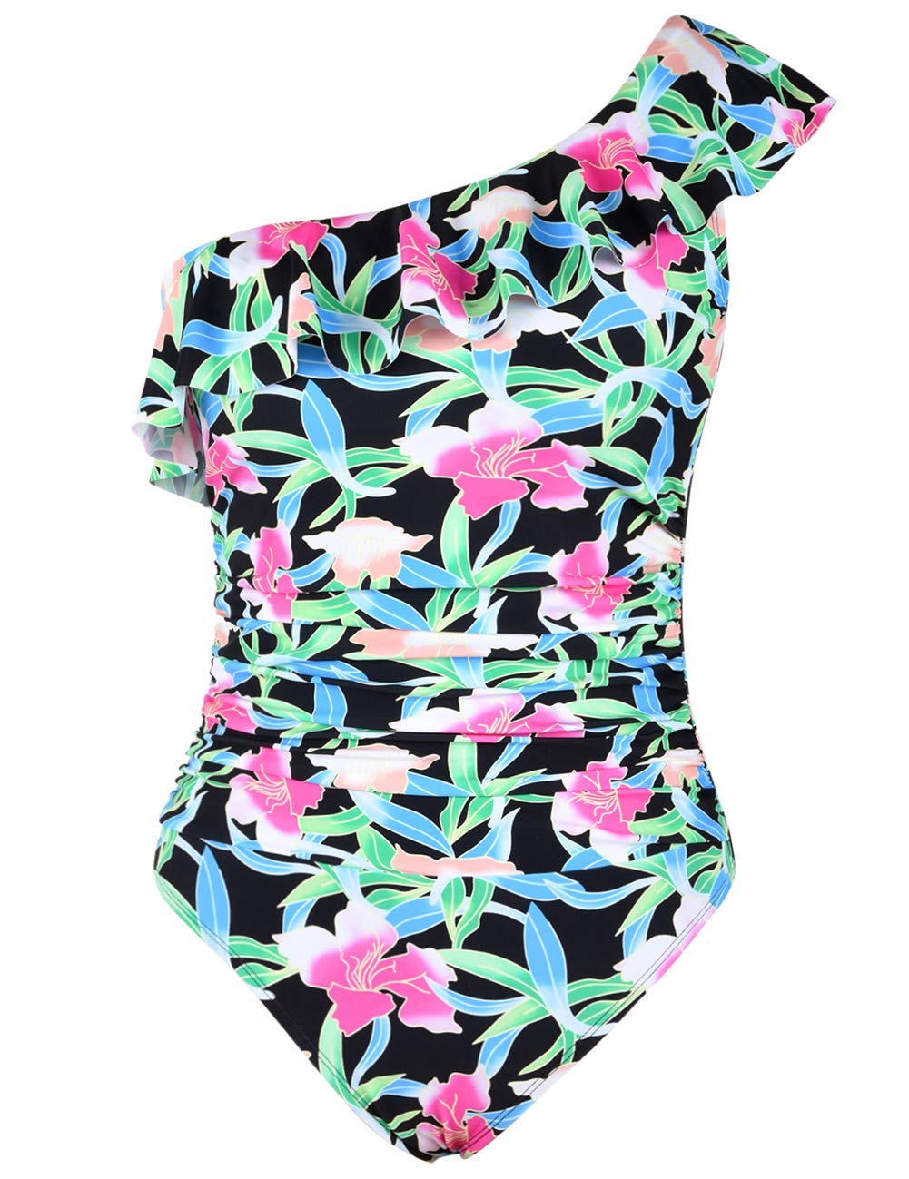 Hilor Women's One Shoulder Asymmetric Ruffle Monokini Swimsuit - Sexy One Piece Bathing Suit for Beach, Pool & Vacation