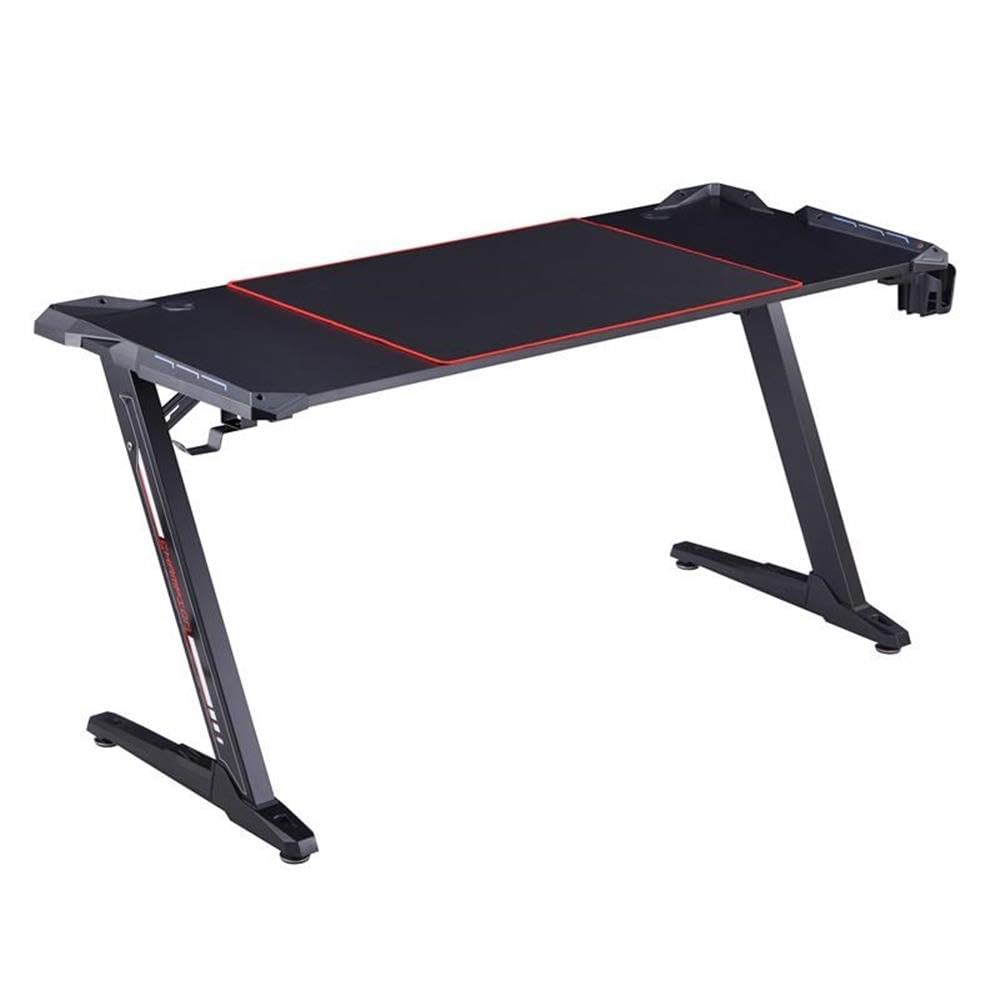 Almly Modern Black Metal Gaming Desk with Built-in Outlets & USB Ports - Ergonomic Computer Desk for Home Office & Gaming Setup
