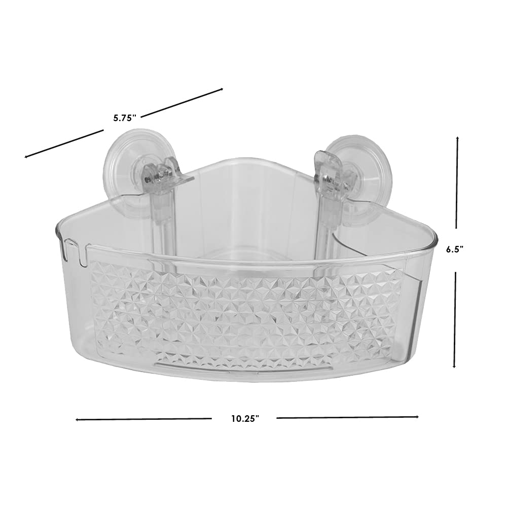 Large Clear Plastic Corner Shower Caddy with Suction Cups - Home Basics Cubic Pattern Bathroom Organizer (2-Pack) | Perfect for Small Showers & Apartment Bathrooms