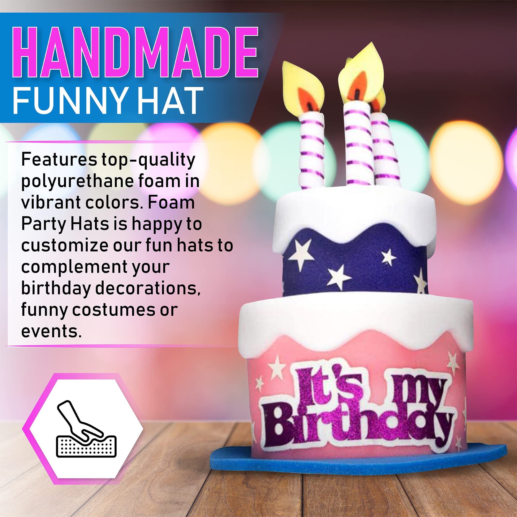 Funny Silly Foam Party Hats for Men & Women - Unisex Adult Birthday Cake Hat for Crazy Hat Day, Fancy Dress & Birthday Parties - Perfect for Costume Parties, Themed Events & Celebrations