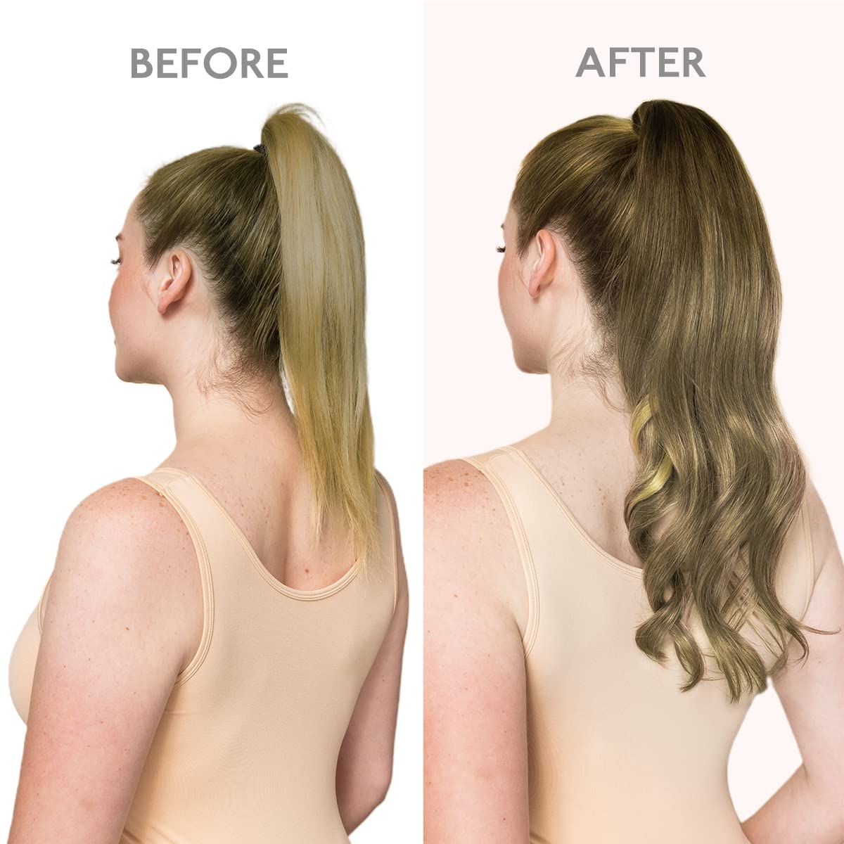 WENNALIFE 22 Inch Clip-in Ponytail Hair Extension - 80g Balayage Chocolate Brown to Blonde Ombre Human Hair - Wrap Around Remy Hairpiece for Women | Perfect for Parties, Weddings & Everyday Styling