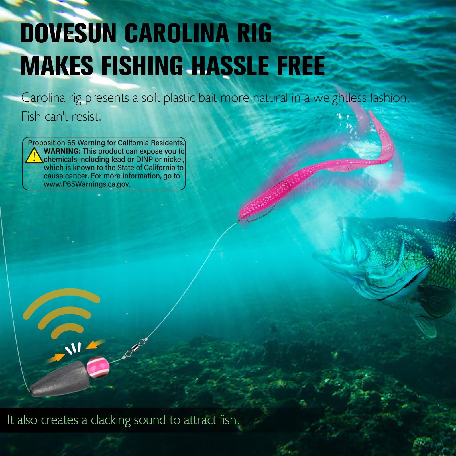 Dovesun 10/5PCS Ready Tied Carolina Rig Kit - Bass Fishing Rig with Hooks, Swivel & Fluorocarbon Line - Catfish & Freshwater Fishing Gear for Lakes & Rivers