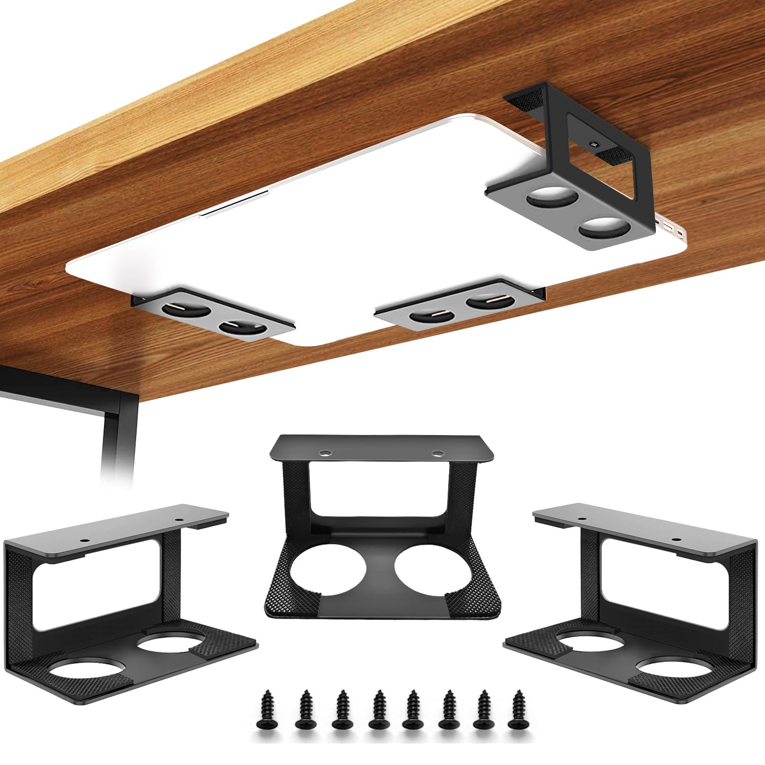 Under Desk Laptop Mount - 3 Inch Space Saving Aluminum Holder with Silicone Pad for MacBook, Dell, PS4 & More | Perfect for Home Office & Gaming Setup