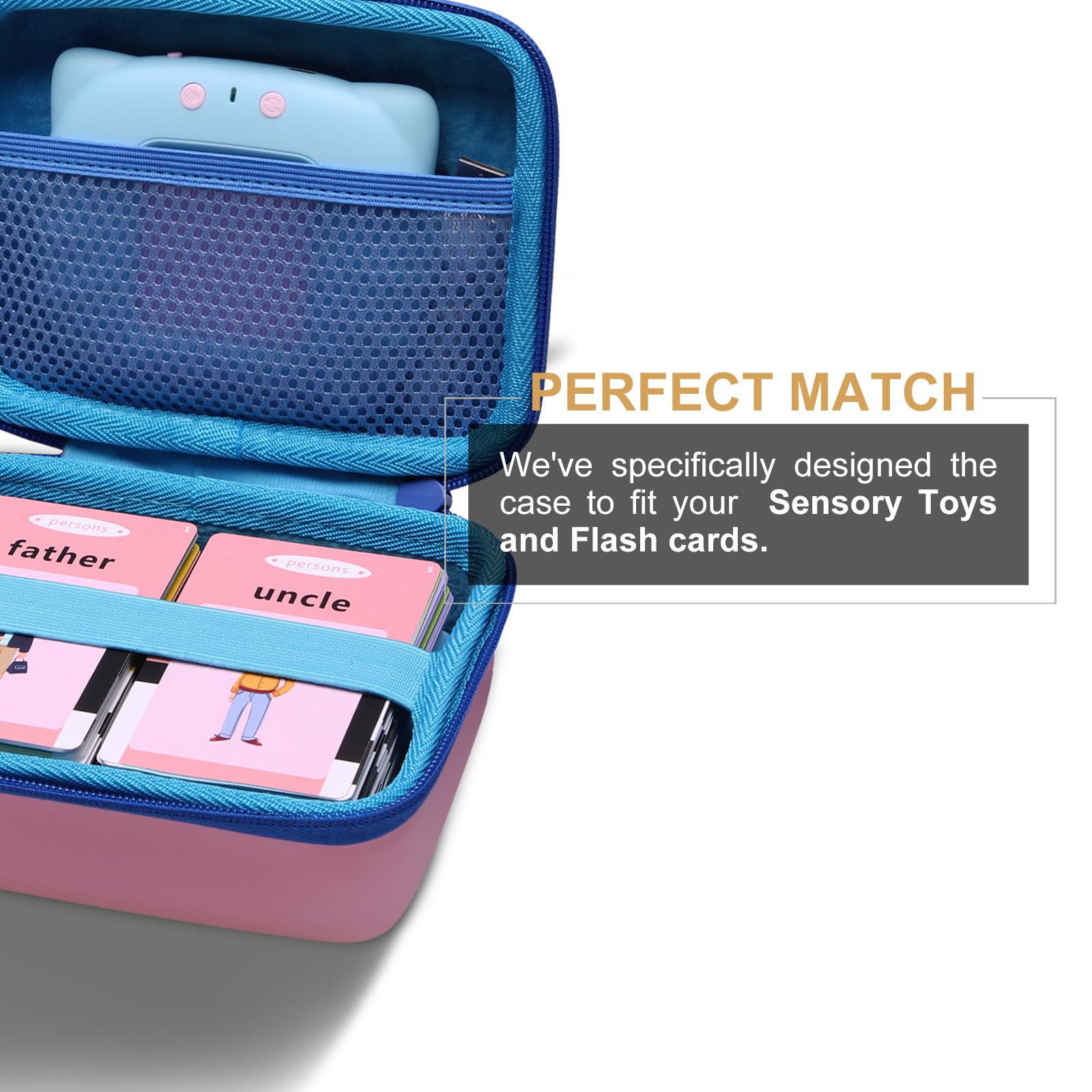 LTGEM EVA Talking Flash Cards Storage Case - Compatible with QuTZ, FREE TO FLY, Ednzion & More - Portable Hard Travel Toy Organizer (Pink & Blue) - Perfect for Kids Learning, Travel & School Supplies Storage