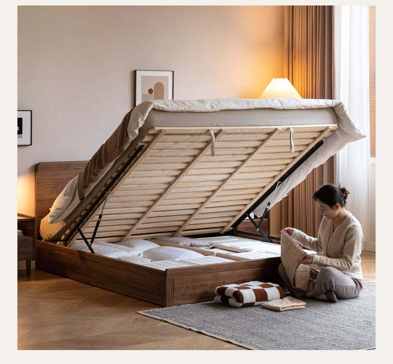 Premium Black Walnut & Oak Solid Wood Bed Frame - Modern Platform Bed for Master Bedroom, Guest Room, or Dormitory