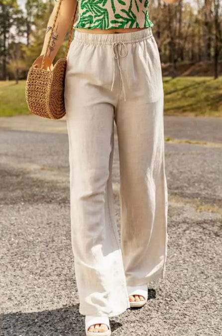 Comfortable Linen Elastic Drawstring Waist Loose Pants with Pockets for Women - Casual Summer Beach Wear & Yoga Lounge Pants