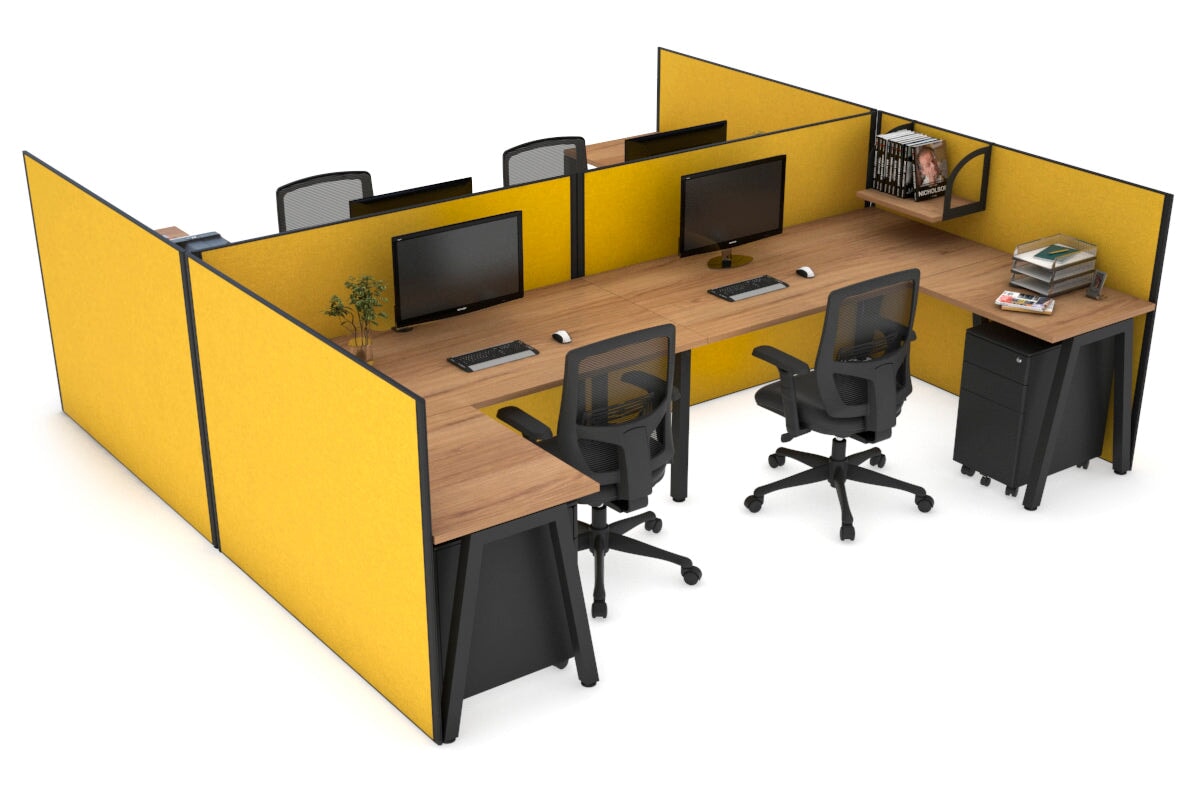 Quadro A Legs 4-Person Corner Workstation - H-Shaped Black Frame Office Desk [1800L x 1800W with Cable Management] for Team Collaboration & Open Office Spaces
