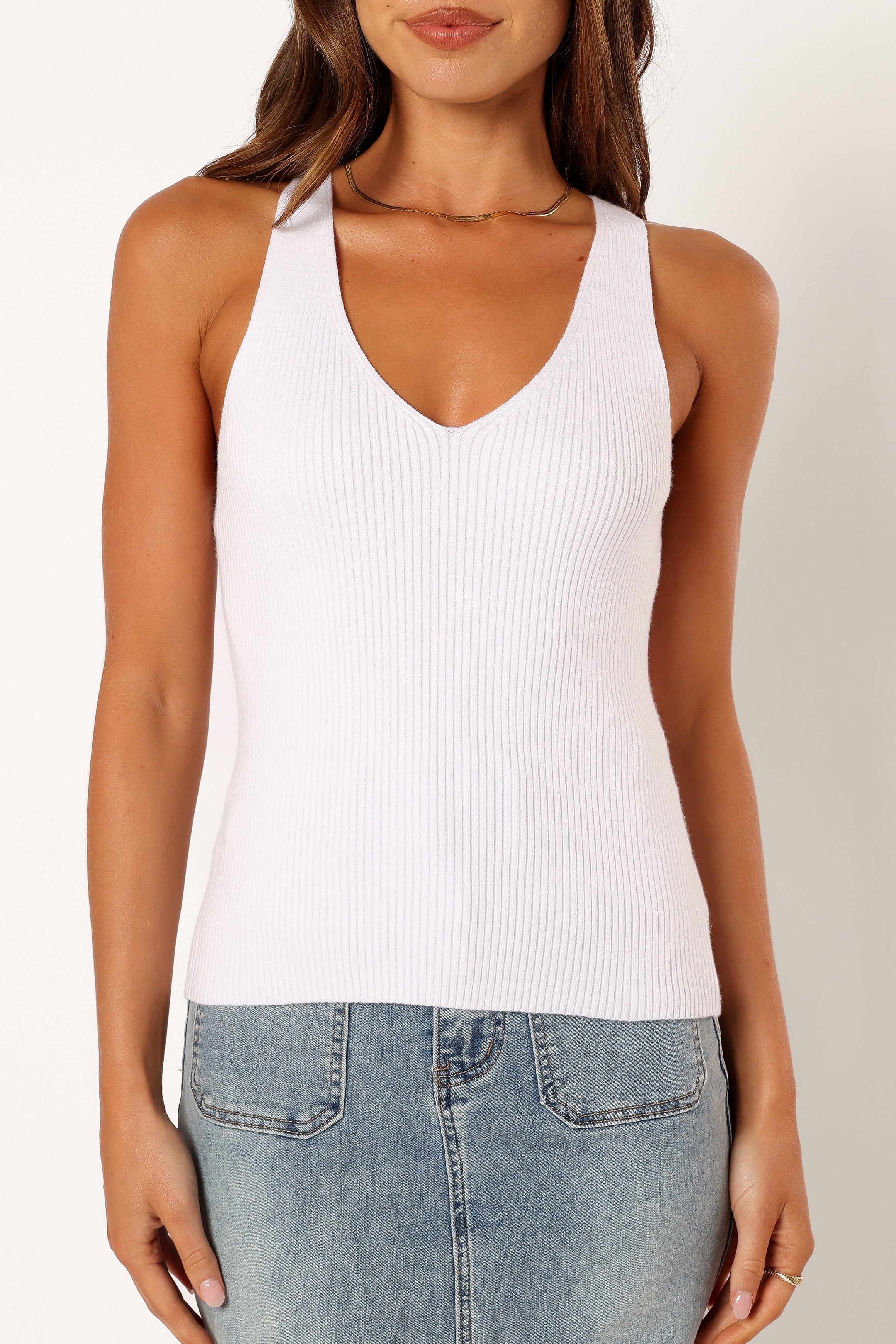 Emily Ribbed Knit Top for Women - Soft Stretch White Blouse - Perfect for Casual Wear, Office Outfits & Layering