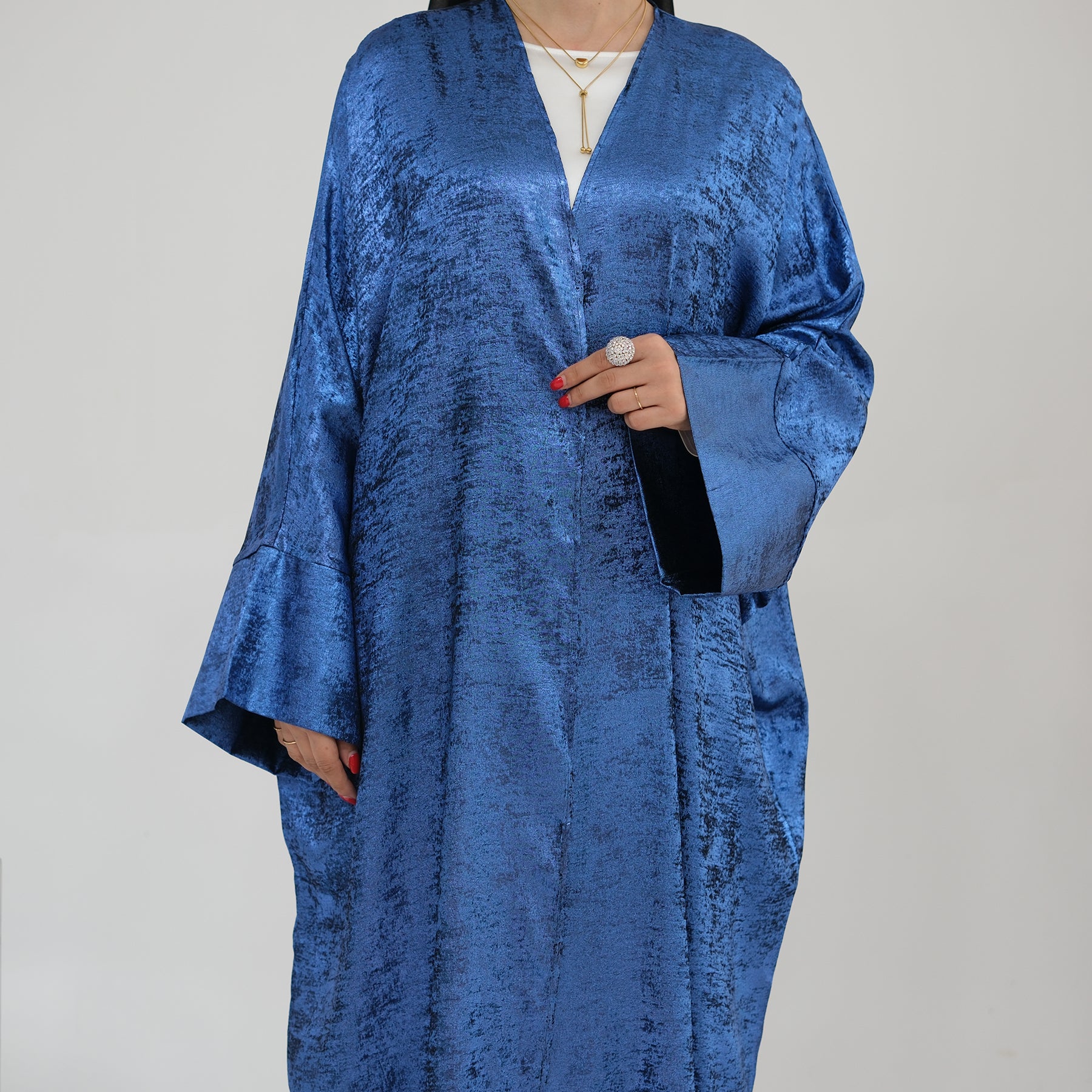 Draya Shimmer Kimono Open Abaya - Elegant Blue Muslim Abaya Dress for Women | Perfect for Prayer, Eid, Wedding & Special Occasions
