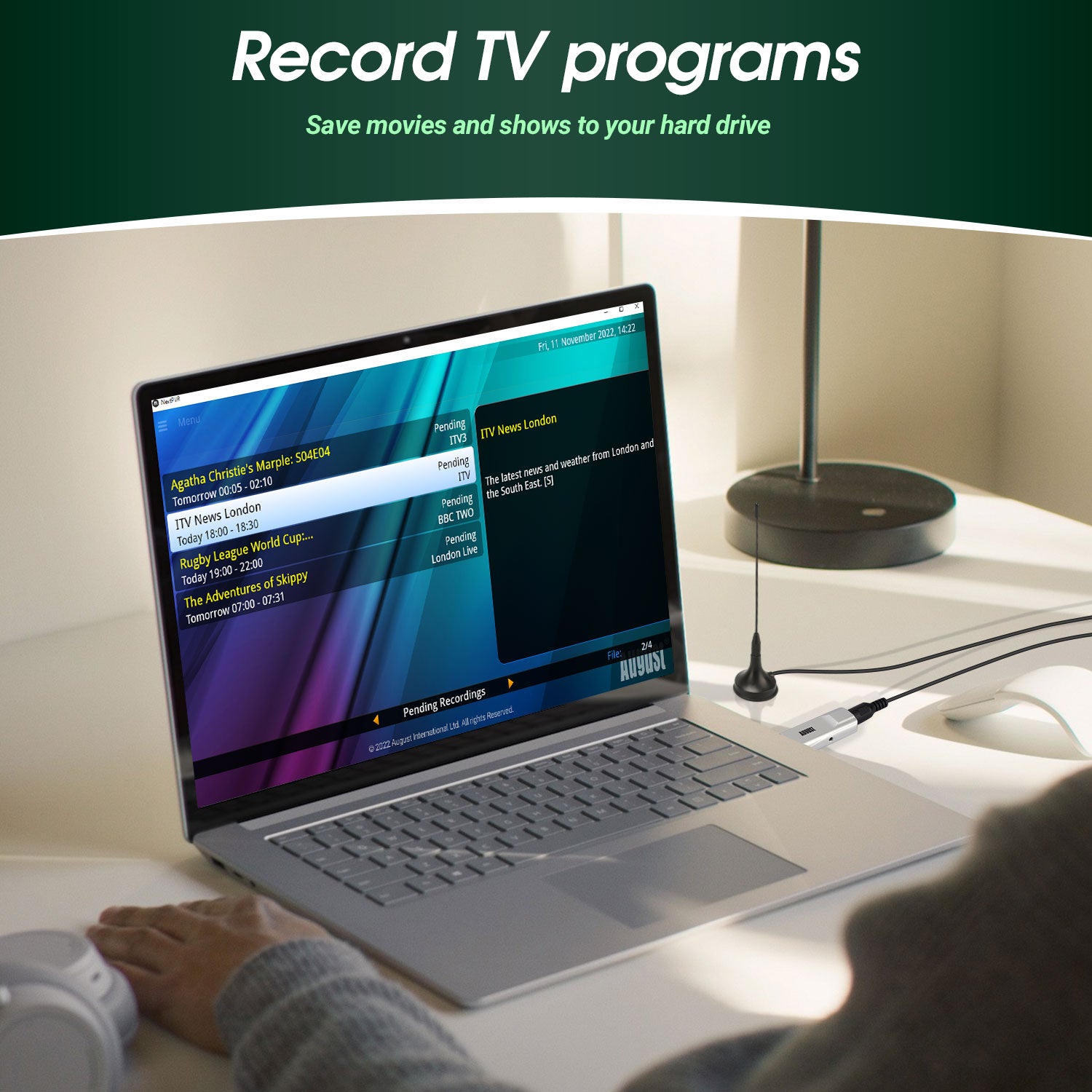 Refurbished USB DVB-T2 TV Tuner for PC - Watch & Record Freeview HD Channels on Laptop/Desktop - Perfect for Travel, Home Entertainment & Digital TV Reception