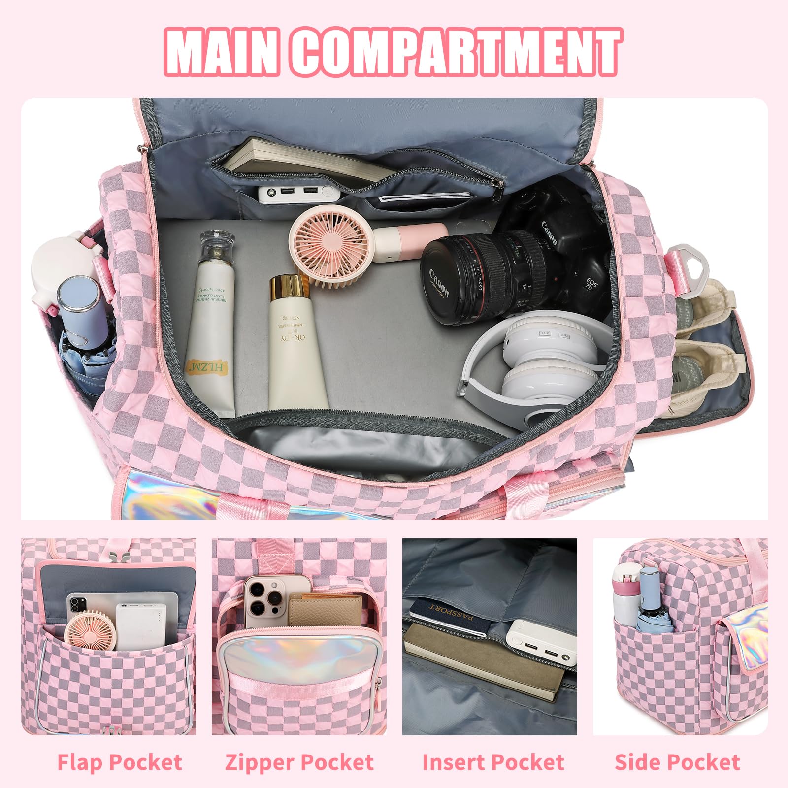 Women's Gym Bag with Shoes Compartment - Pink Travel Duffel Bag for Workout & Overnight Trips | Waterproof Wet Pocket | Carry-On Weekender Bag for Fitness, Yoga, Swimming & Travel