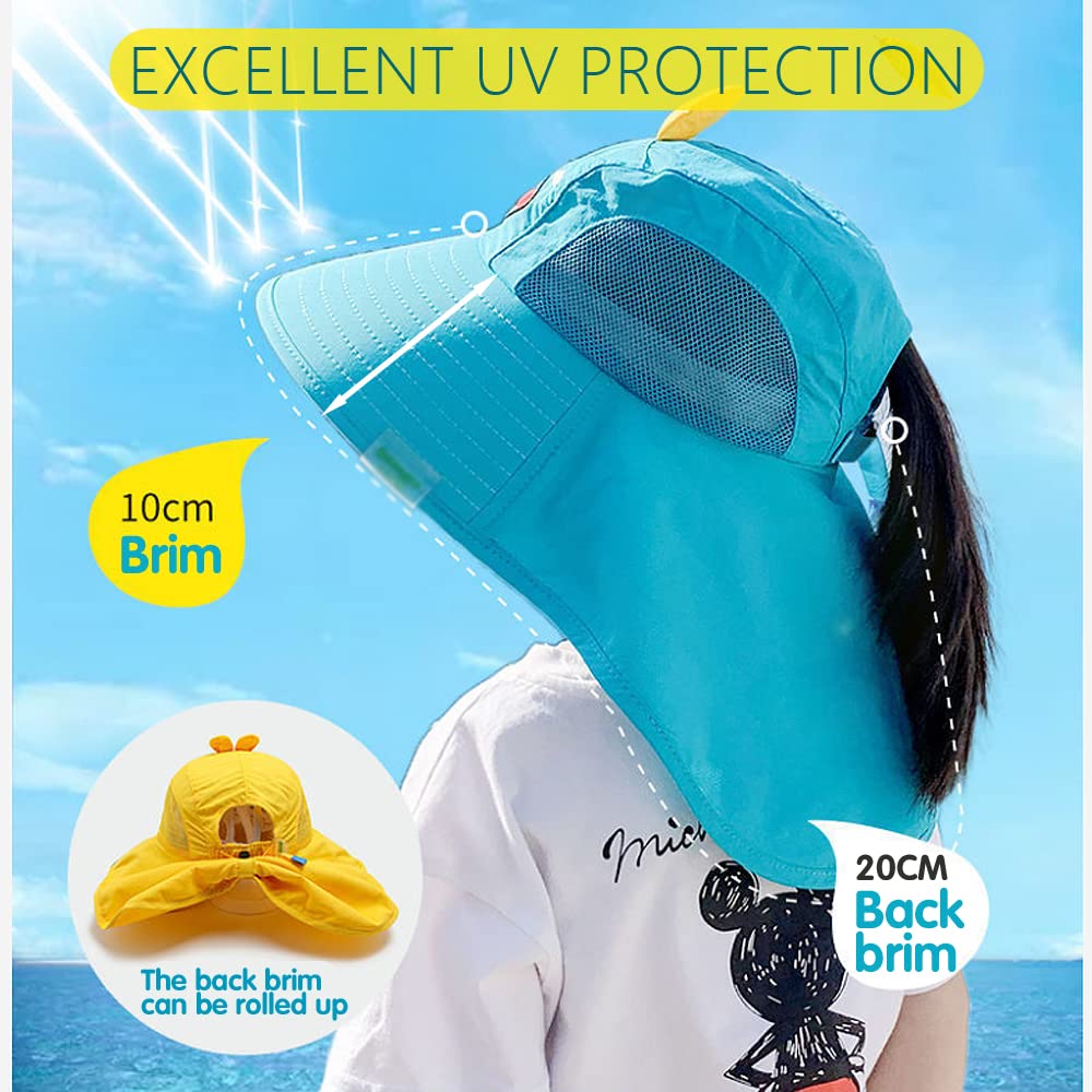 Kids Sun Hats with Wide Brim & Whistle - UV Protection Beach Hats for Boys & Girls Ages 3-8 | Adjustable Outdoor Sports Hat for Swimming, Hiking, and Summer Activities