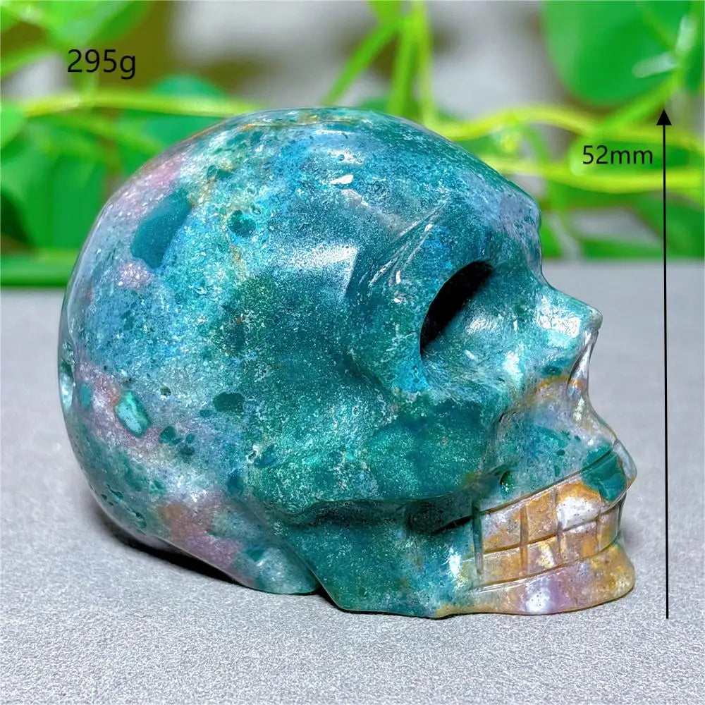 Natural Ocean Jasper Skull Crystal - Healing Quartz Stone for Meditation, Energy Work & Spiritual Gifts | Halloween Decor, Mineral Collection & Craft Supplies | Perfect for Home Altar, Yoga Space & Witchy Aesthetic