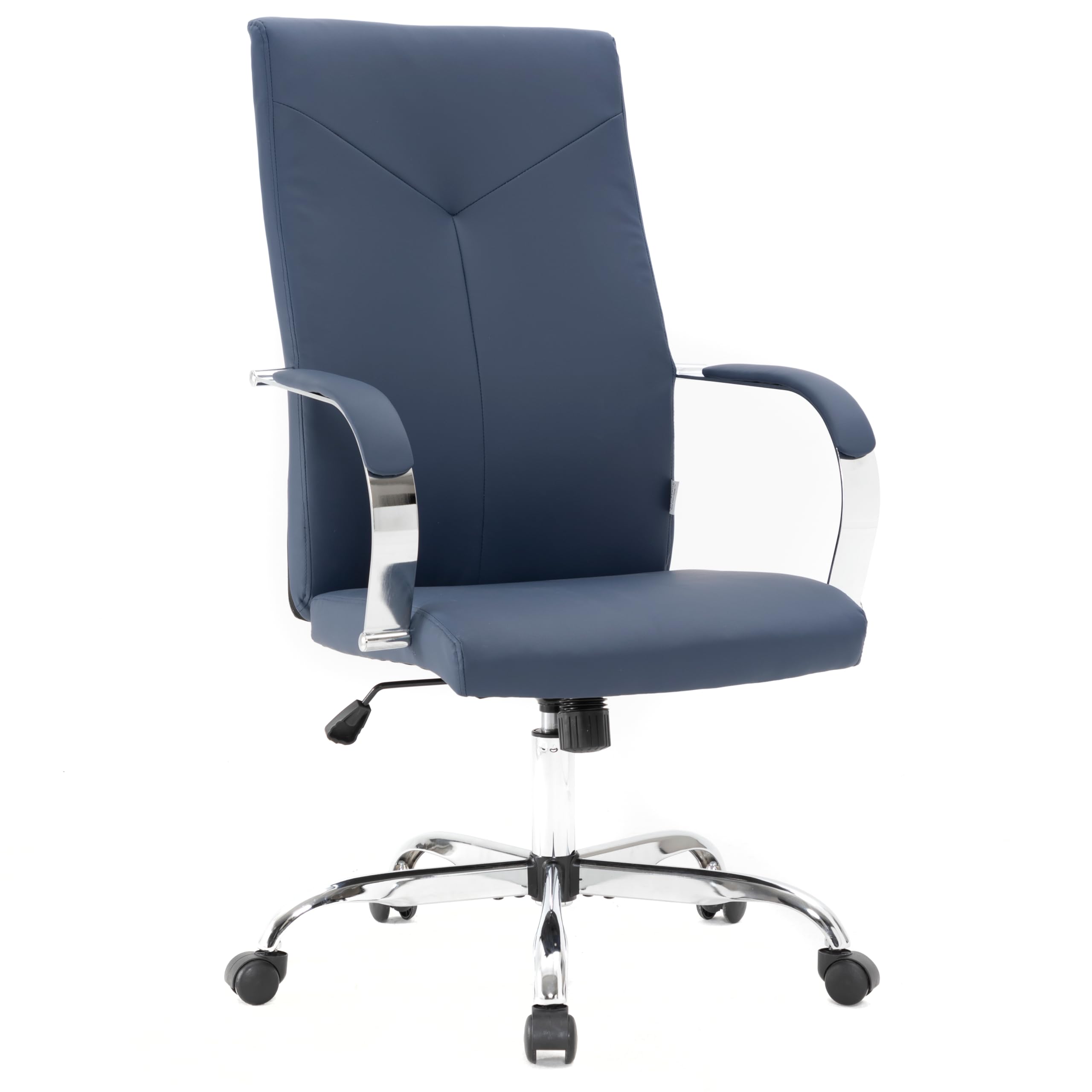 LeisureMod Sonora Modern High-Back Adjustable Office Chair - Ergonomic Leather Conference Chair with Tilt, 360° Swivel & Height Adjustment - Navy Blue - Perfect for Home Office, Conference Rooms & Executive Workspaces